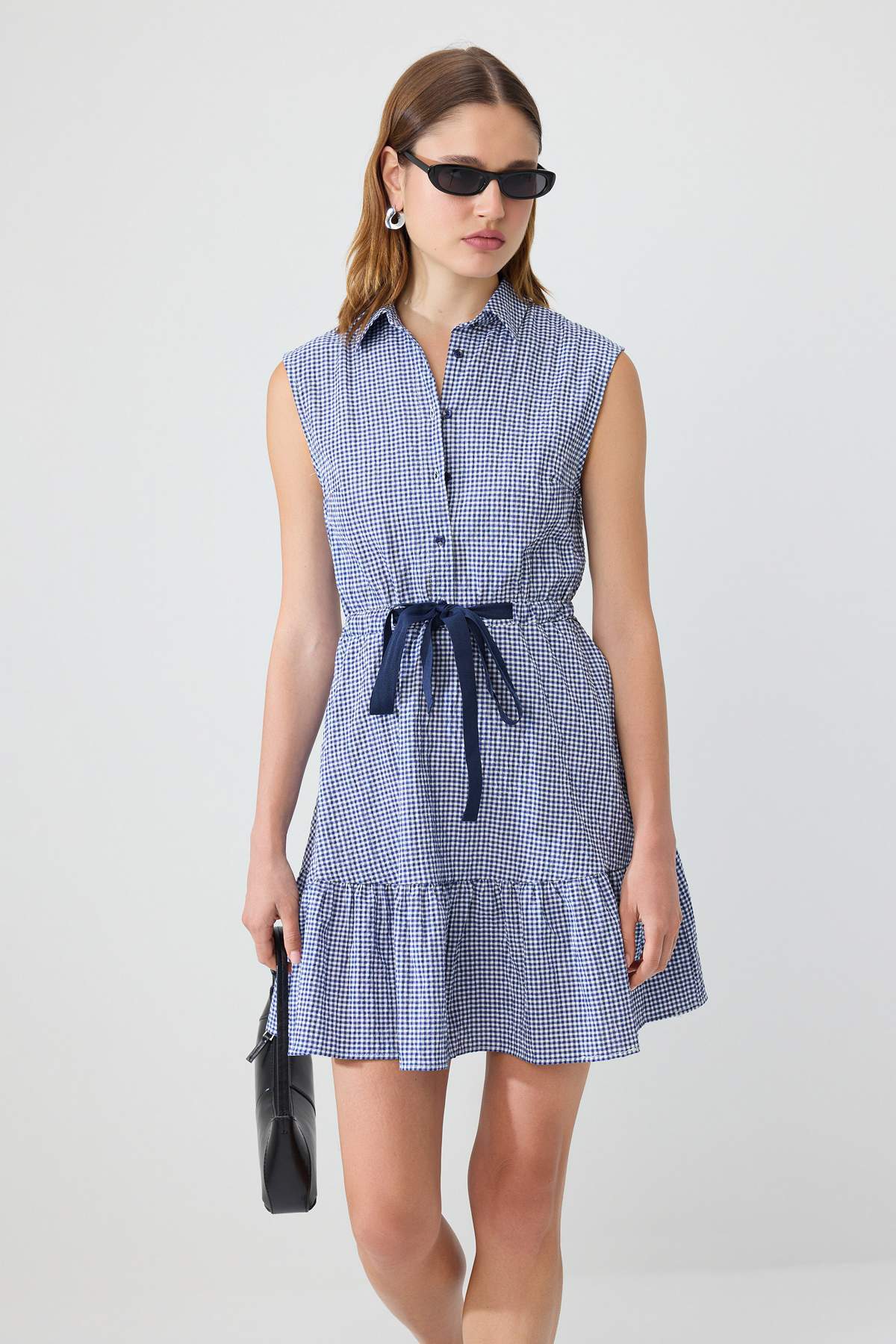 Belted Shirt Collar Skater Mini Dress