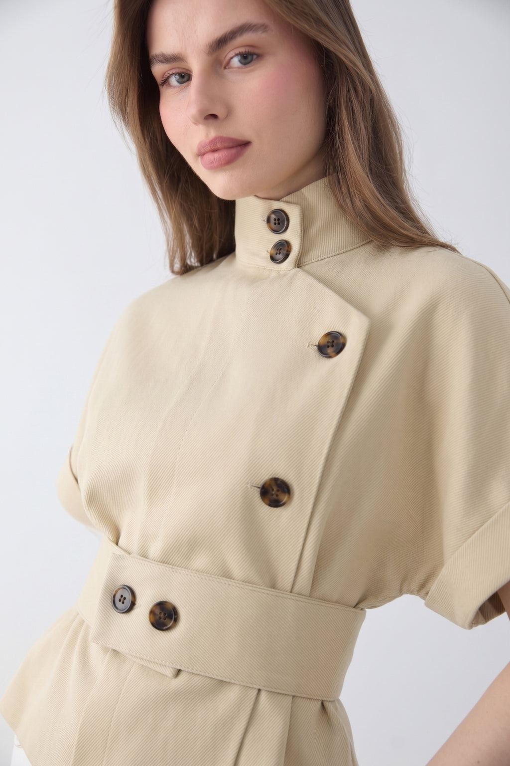 Lyocell Blend Short Sleeve Relaxed Fit Blouse Jacket