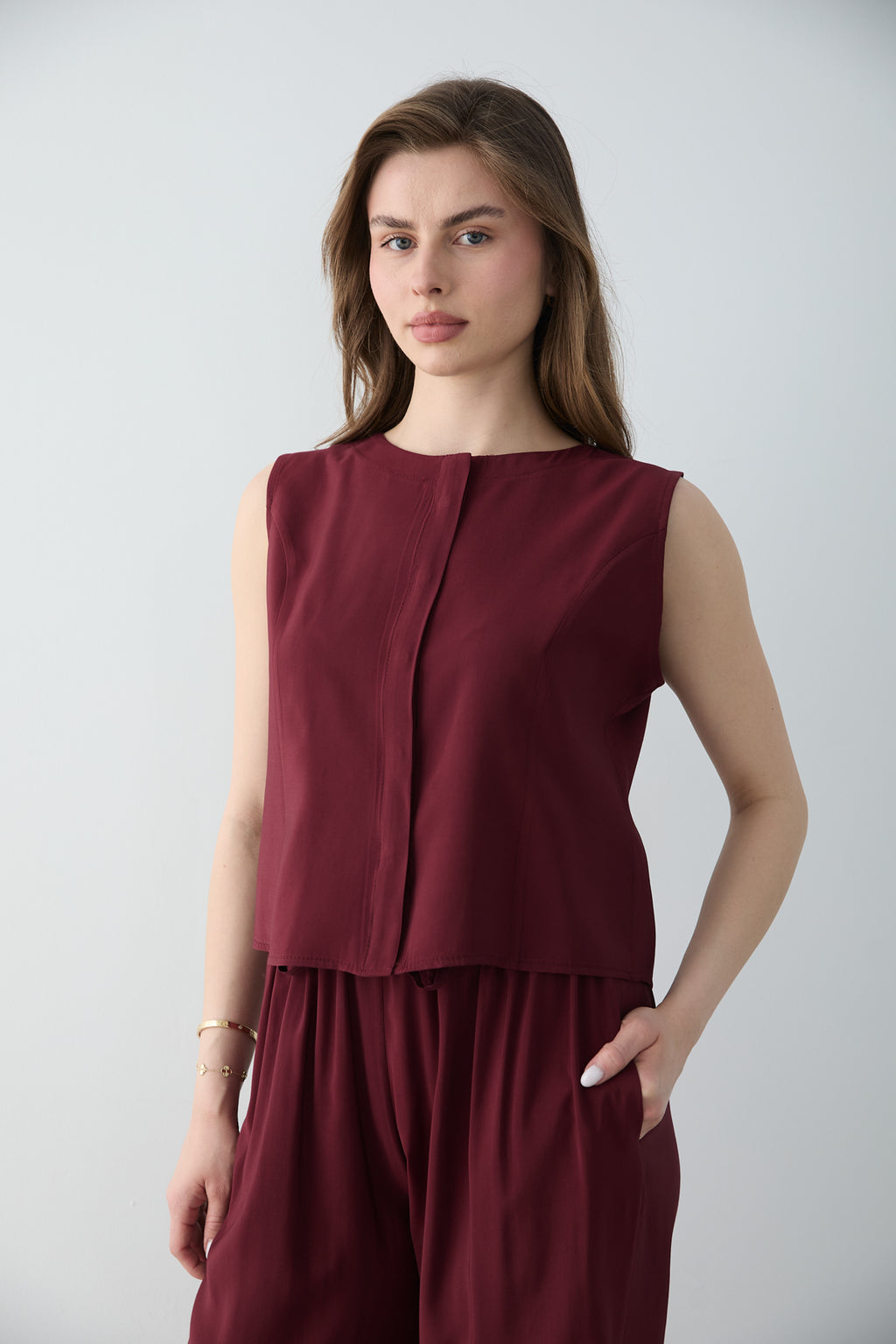 2-Piece Sleeveless Blouse and Wide Leg Trousers Co-ord