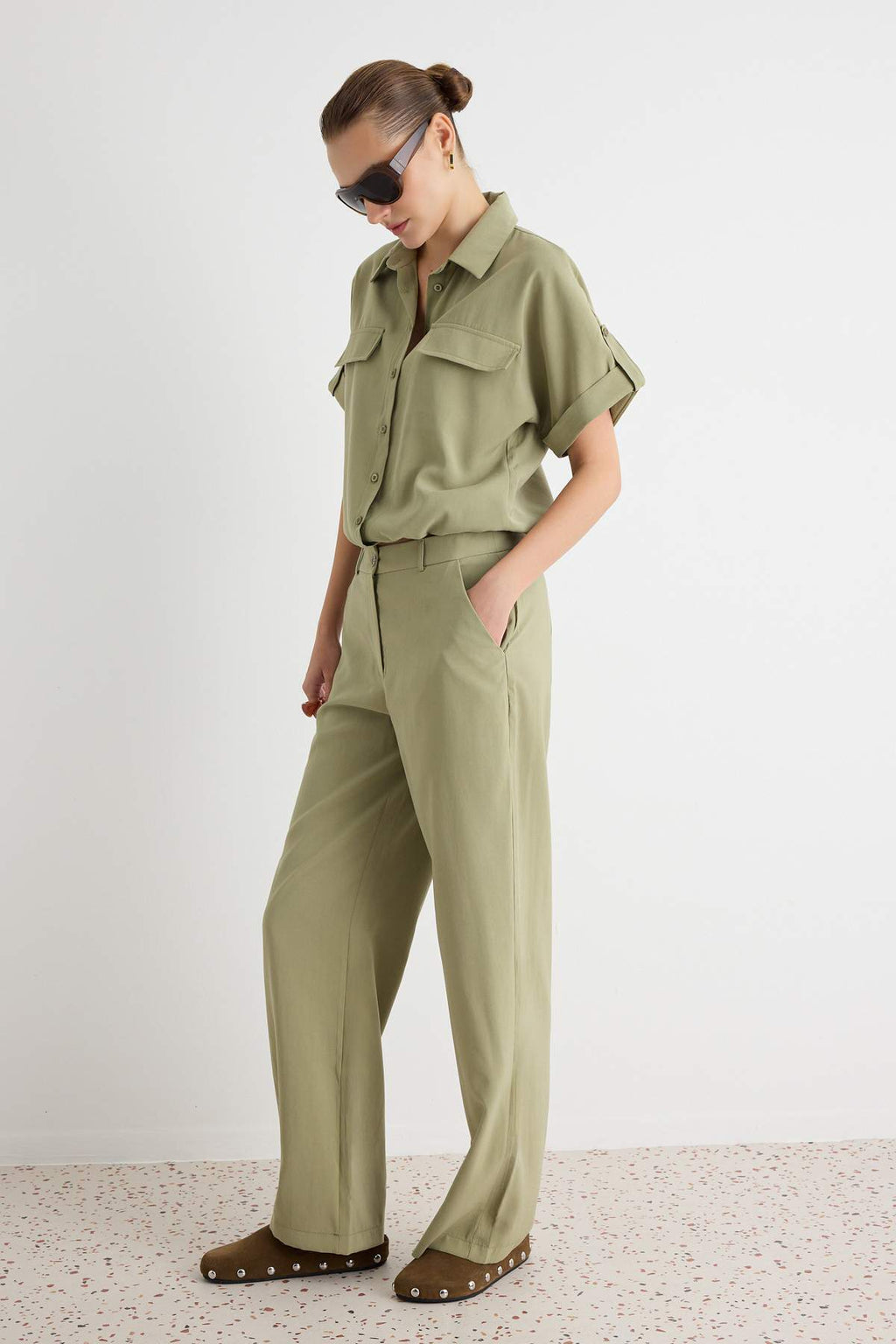 2-Piece Soft Touch Shirt and Wide Leg Trouser Co-ord Set
