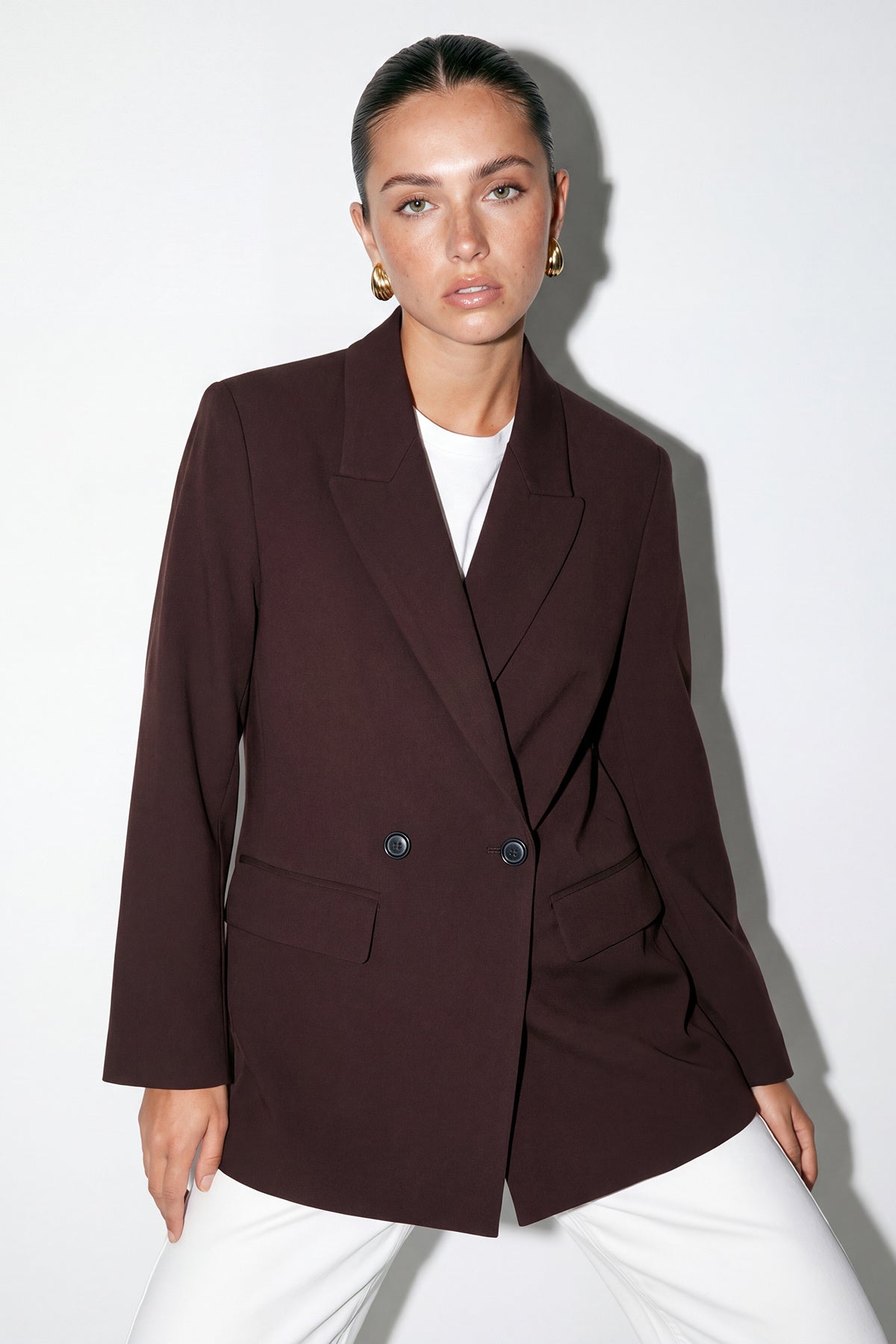 Lined Double Breasted Long Sleeve Blazer Jacket