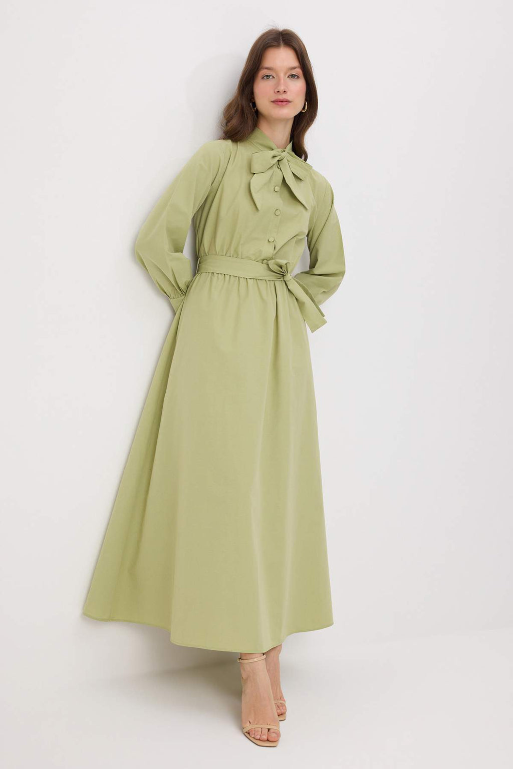 Fular Neck Concealed Button Maxi Dress