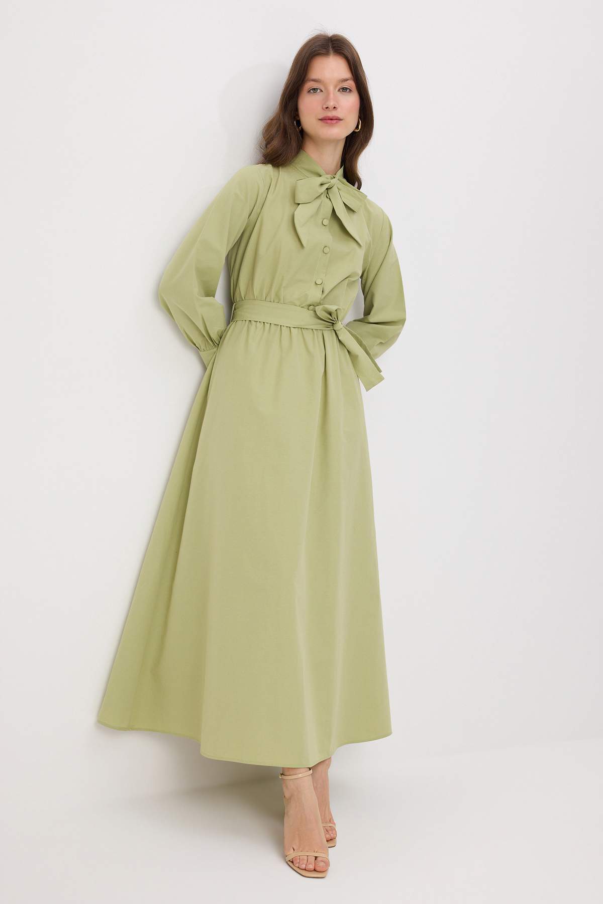 Fular Neck Concealed Button Maxi Dress