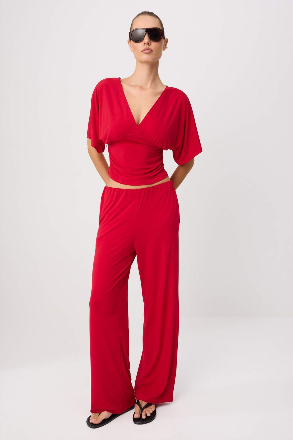 2-Piece Fitted Batwing Sleeve Wide Leg Co-ord Set