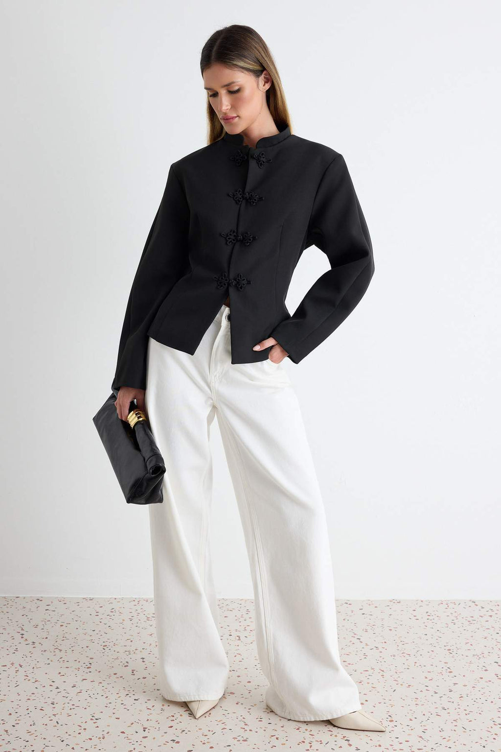 Button Detail Fitted Blazer Jacket