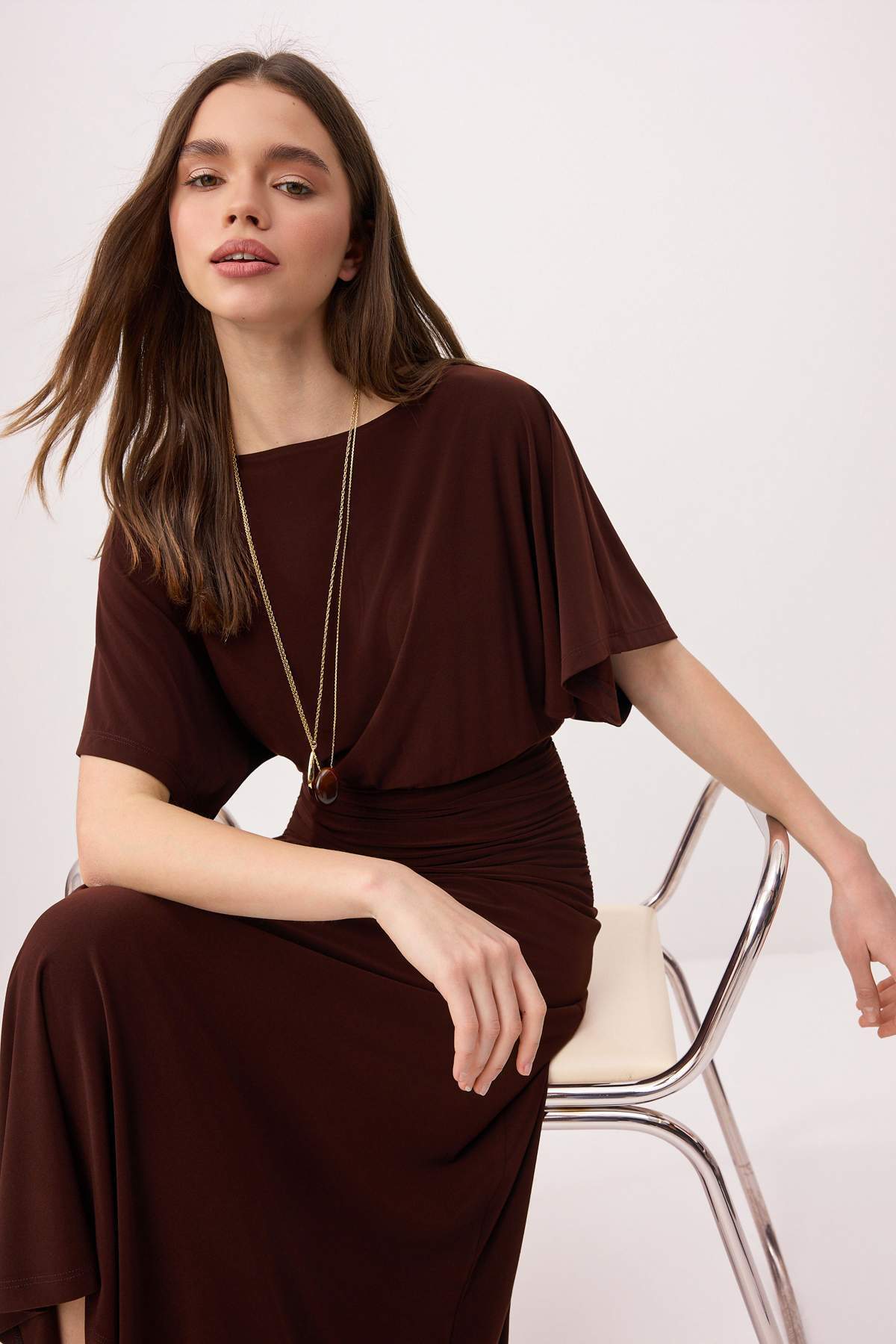 Boat Neck Batwing Sleeve Short Sleeve Skater Maxi Dress