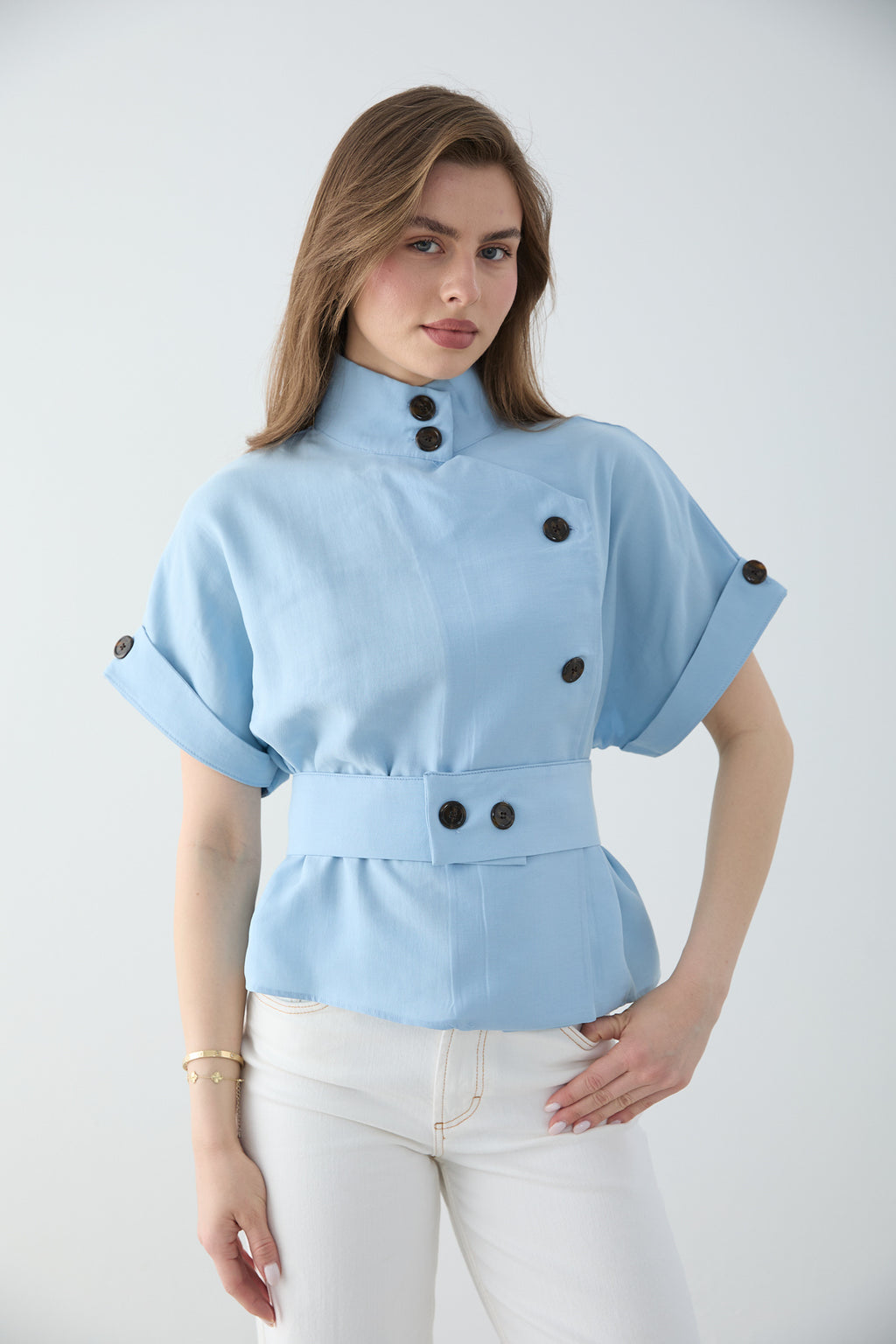 Lyocell Blend Short Sleeve Relaxed Fit Blouse Jacket