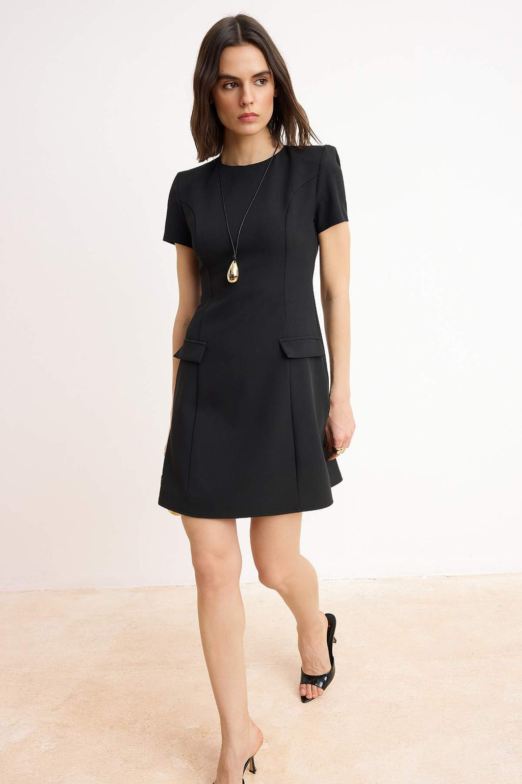 A-Line Short Sleeve Crew Neck Mini Dress