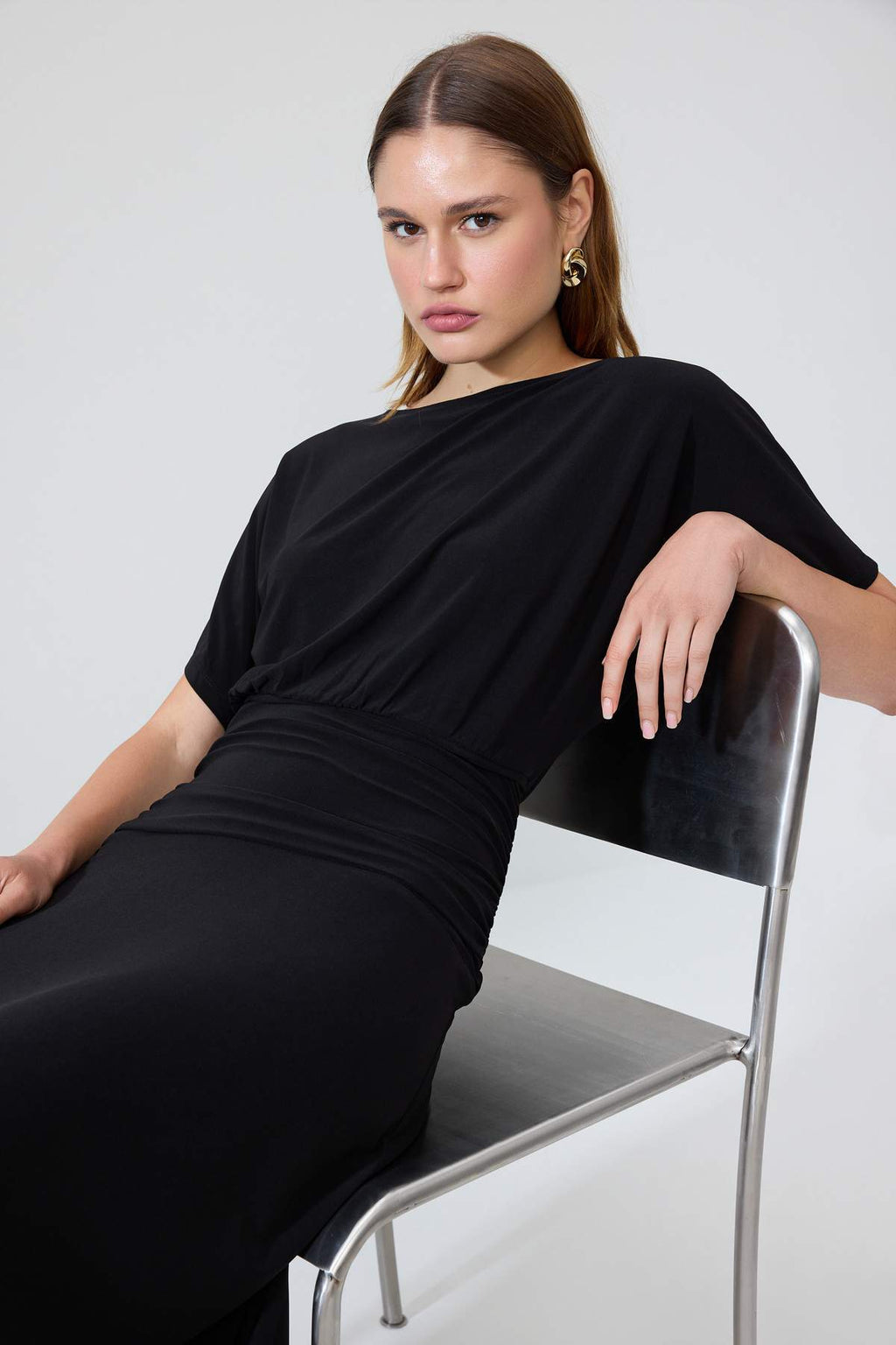 Boat Neck Batwing Sleeve Short Sleeve Skater Maxi Dress