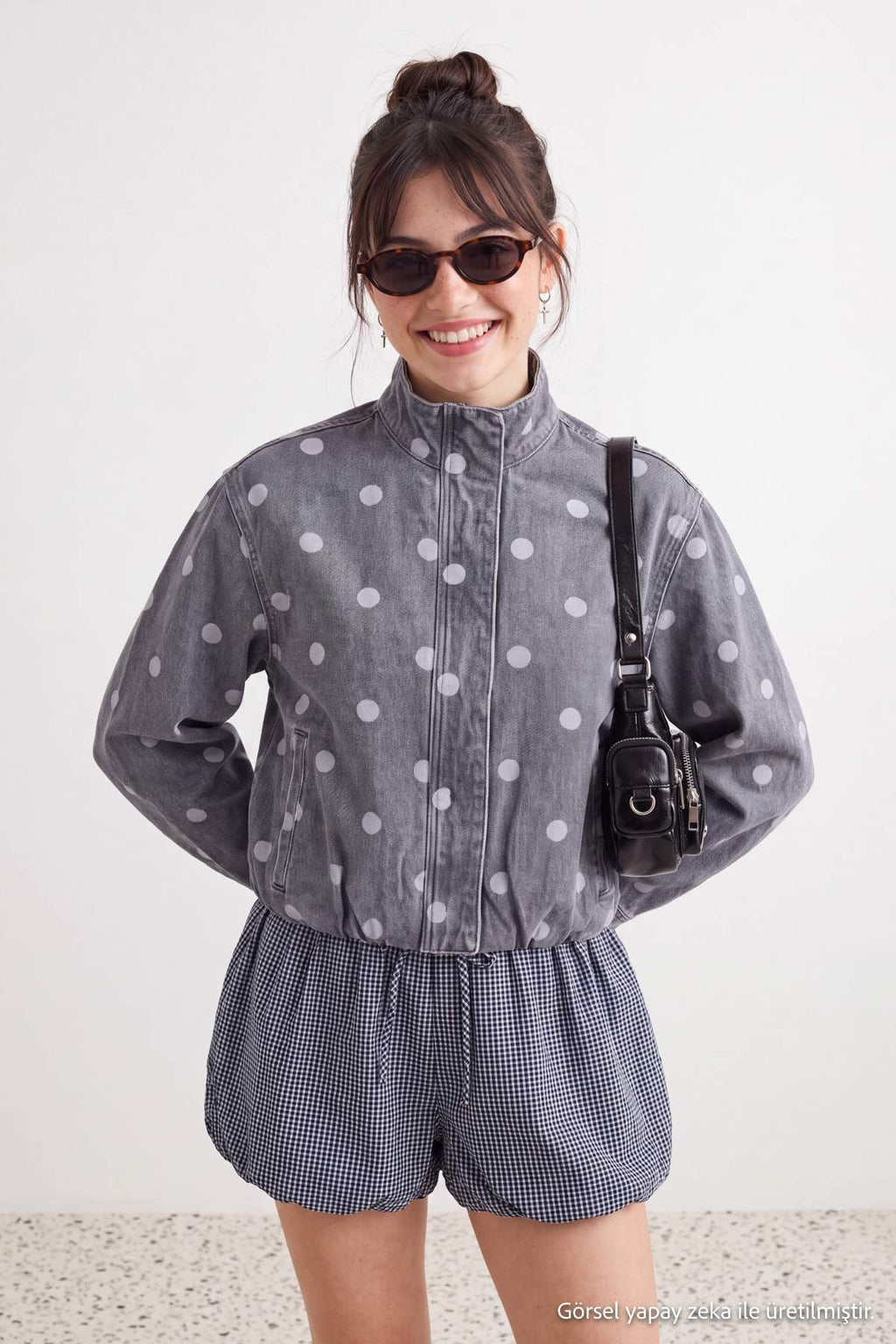 High Neck Long Sleeve Denim Jacket
