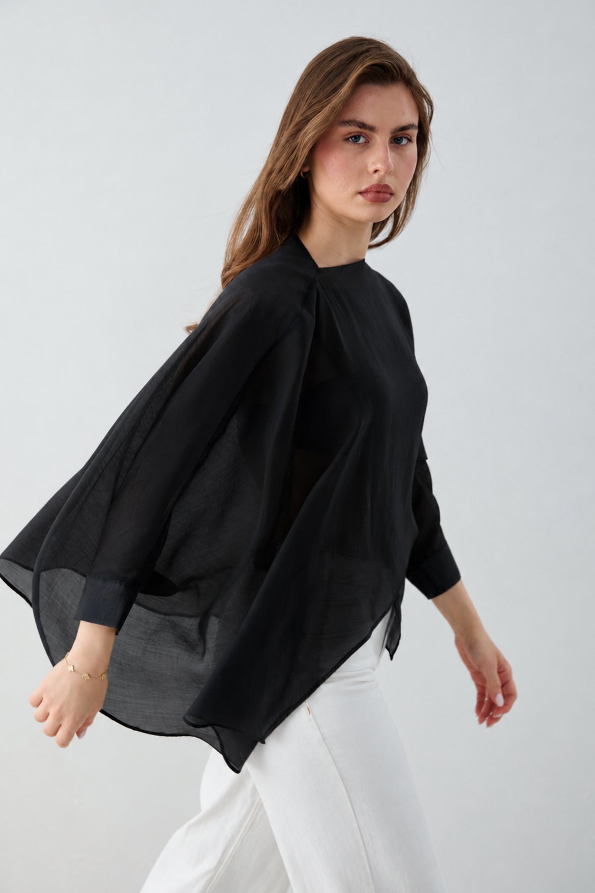 Oversized Batwing Sleeve Bicycle Neck Blouse