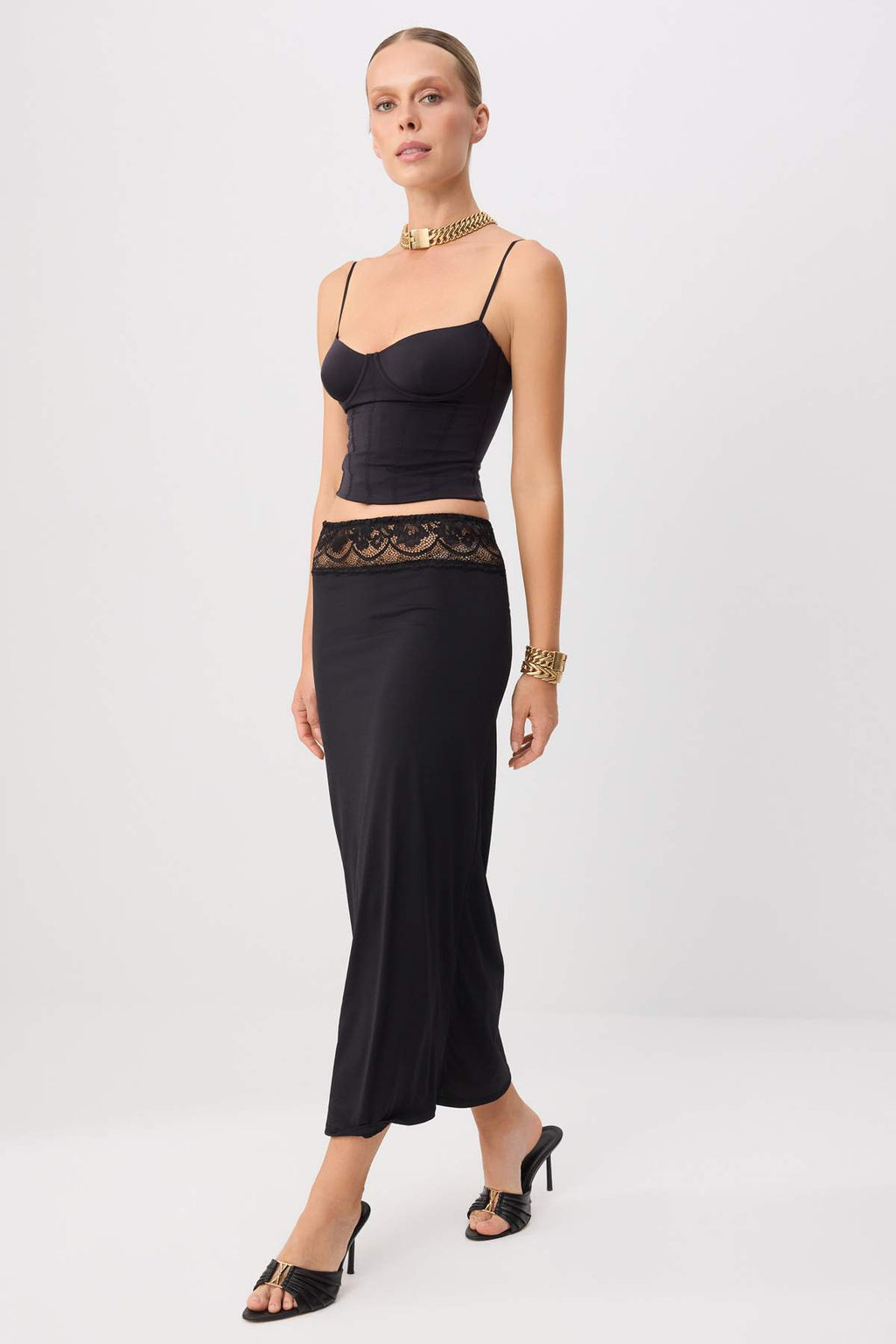Midi Lace Detail Knit Skirt