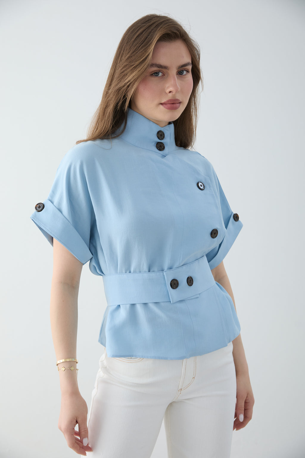 Lyocell Blend Short Sleeve Relaxed Fit Blouse Jacket
