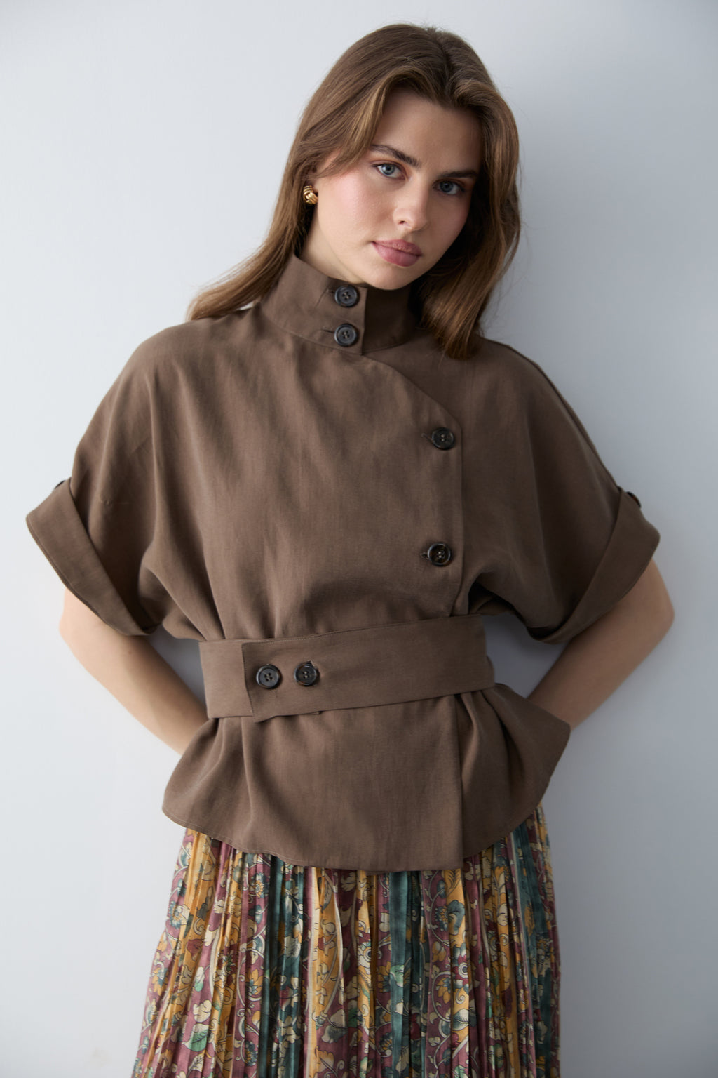 Lyocell Blend Short Sleeve Relaxed Fit Blouse Jacket