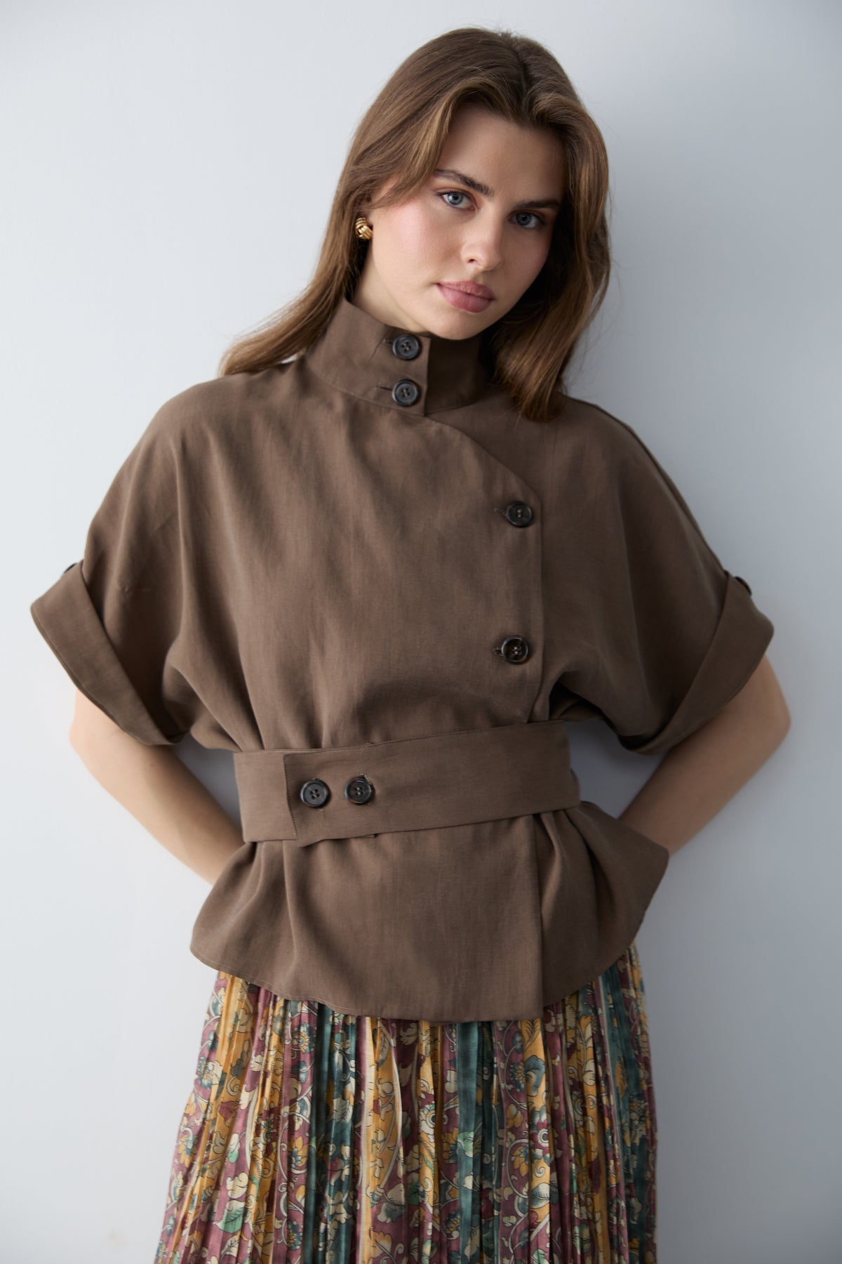 Lyocell Blend Short Sleeve Relaxed Fit Blouse Jacket