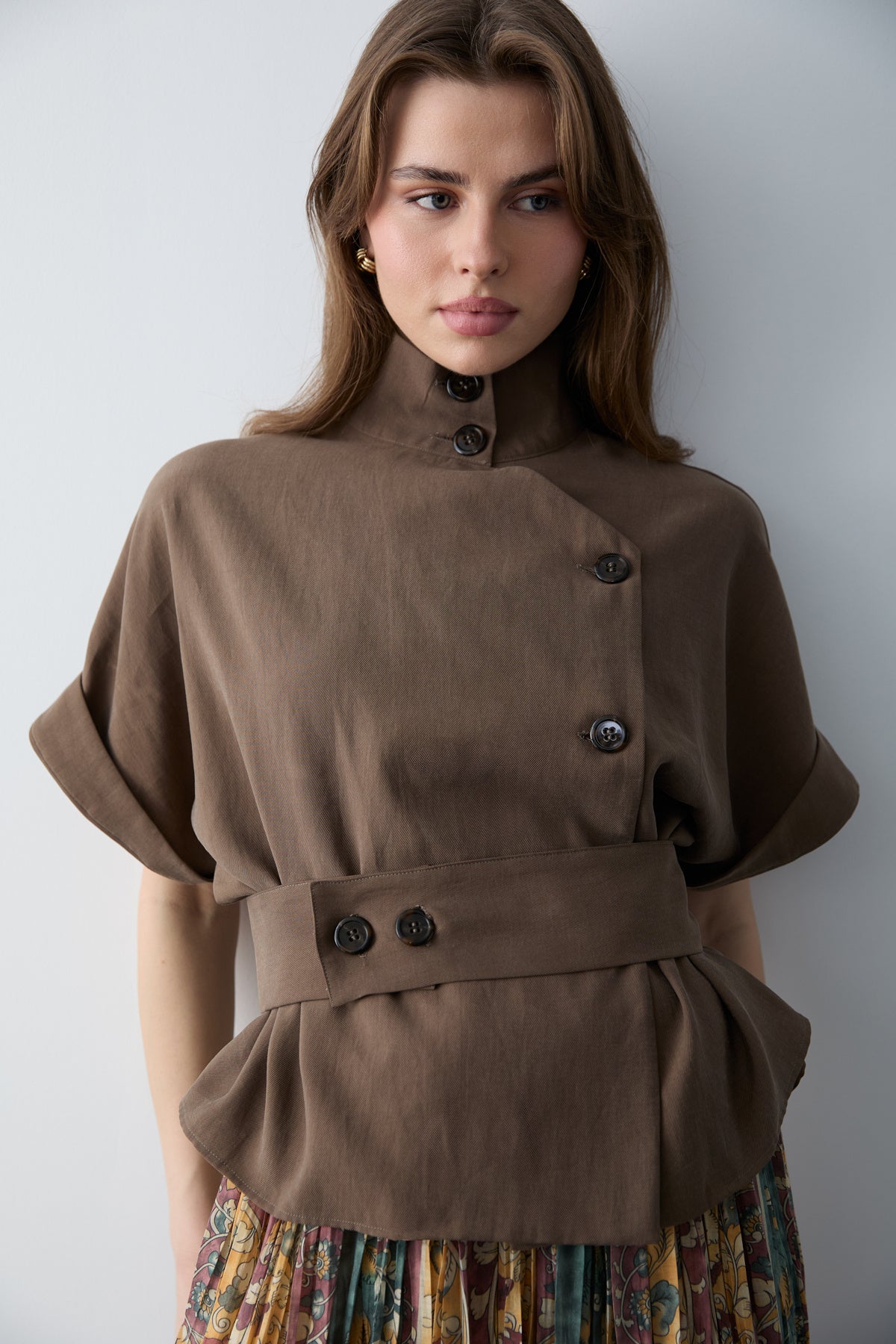 Lyocell Blend Short Sleeve Relaxed Fit Blouse Jacket