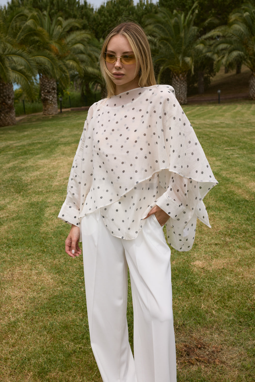 Oversized Batwing Sleeve Bicycle Neck Blouse
