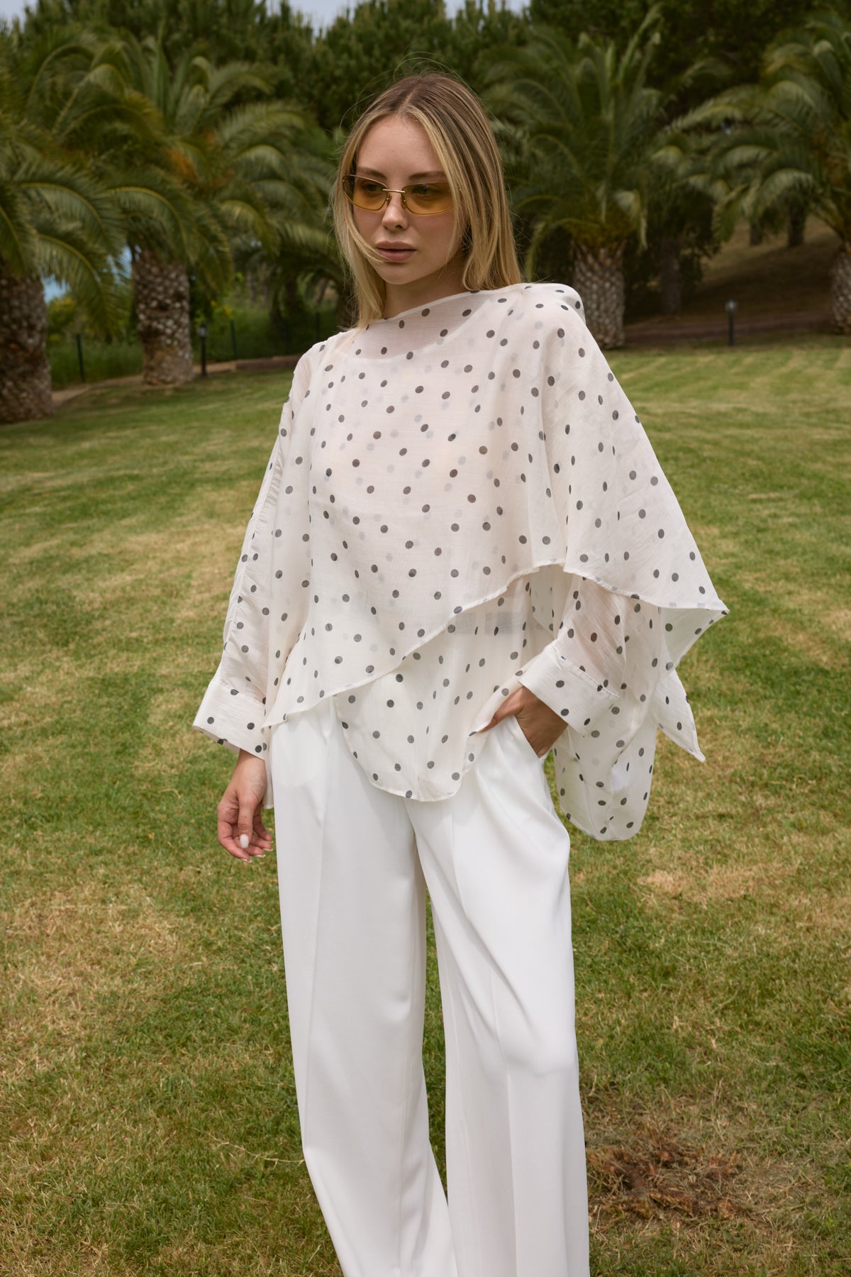 Oversized Batwing Sleeve Bicycle Neck Blouse