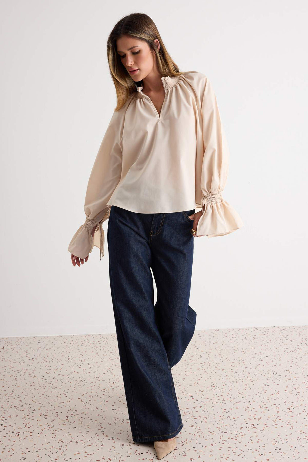 High Neck Long Sleeve Oversized Blouse