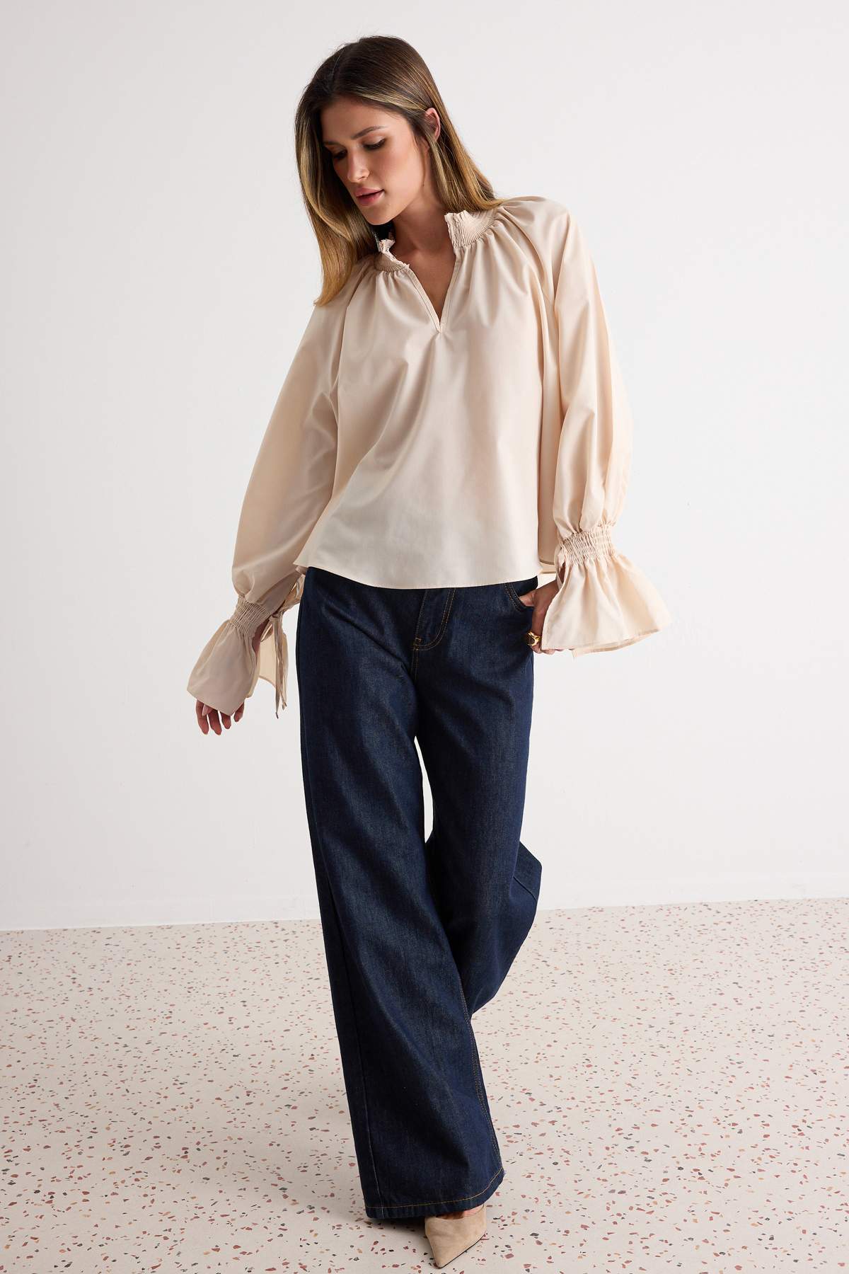 High Neck Long Sleeve Oversized Blouse
