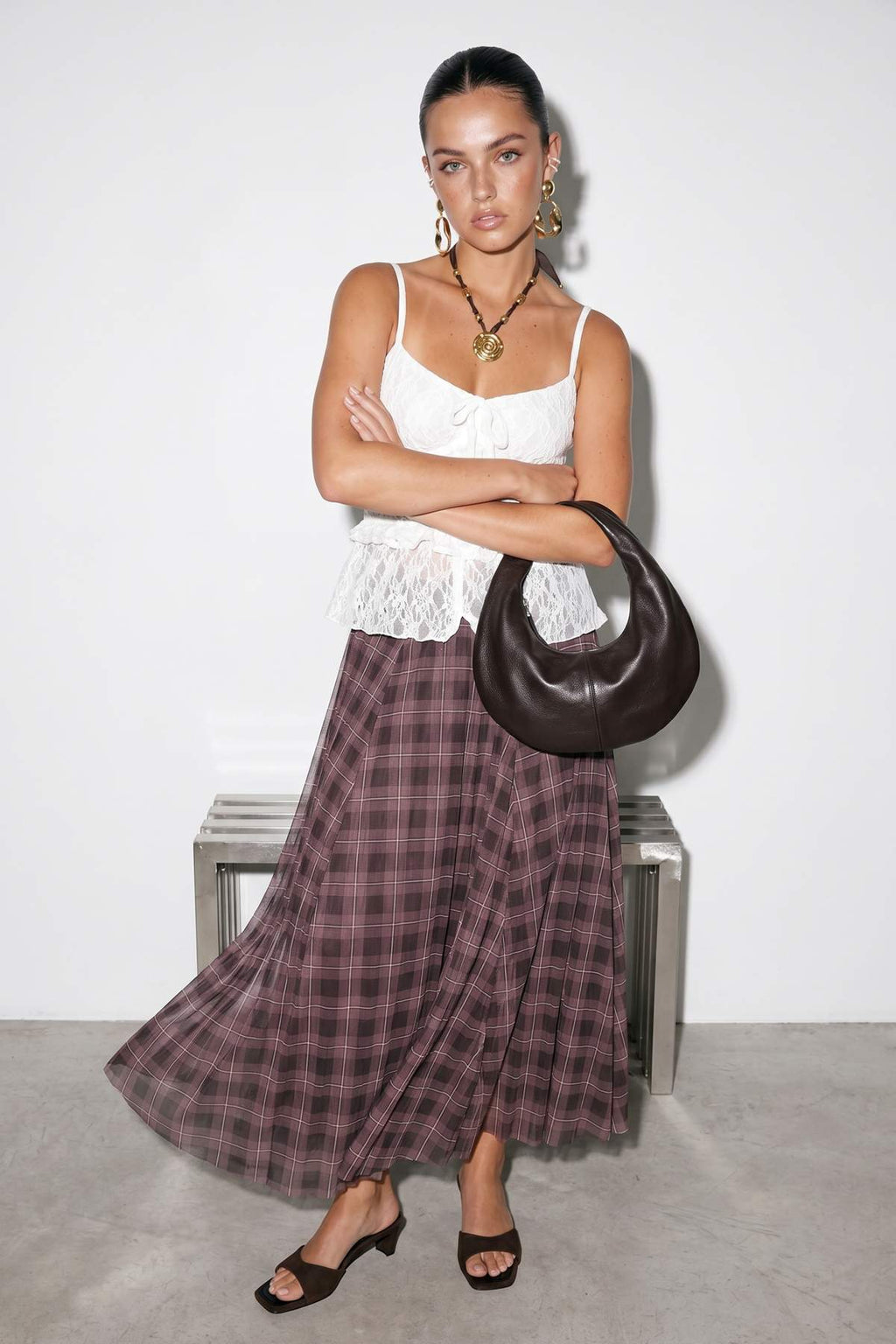 High Waist Lined Tulle Maxi Skirt