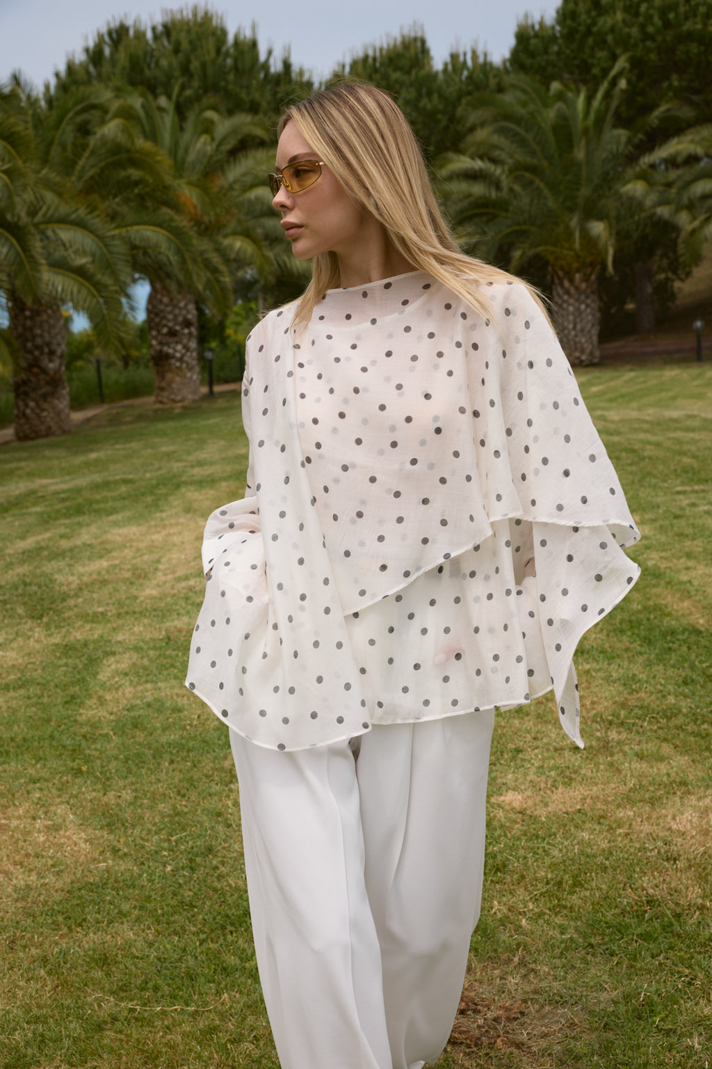 Oversized Batwing Sleeve Bicycle Neck Blouse