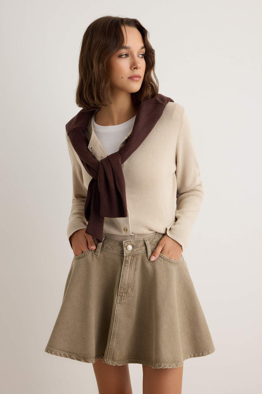 High Waist Ruffle Detail Mini Skirt