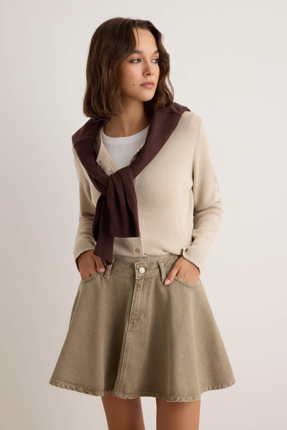 High Waist Ruffle Detail Mini Skirt