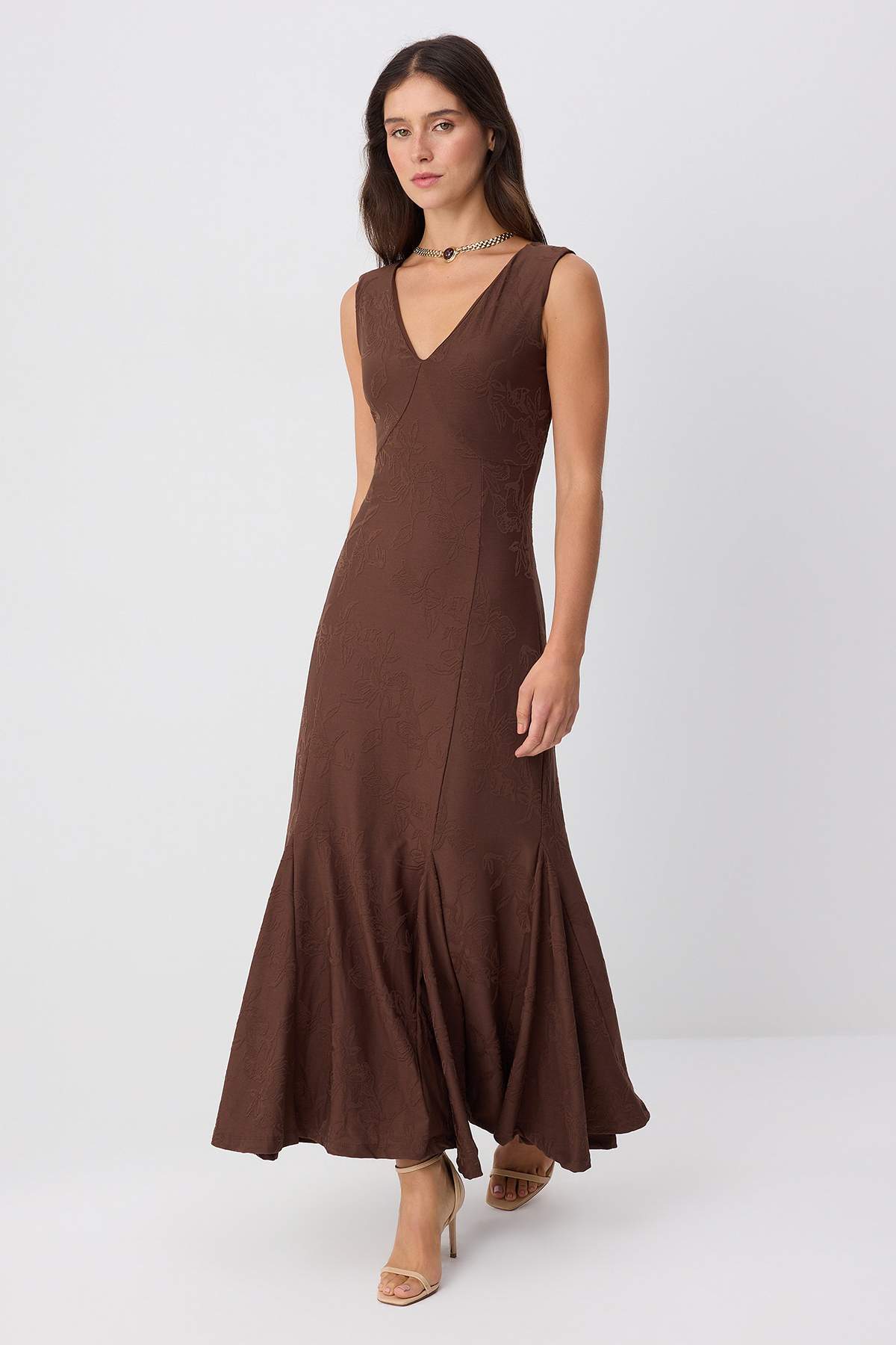 V Neck Thick Strap Sleeveless A-Line Maxi Dress