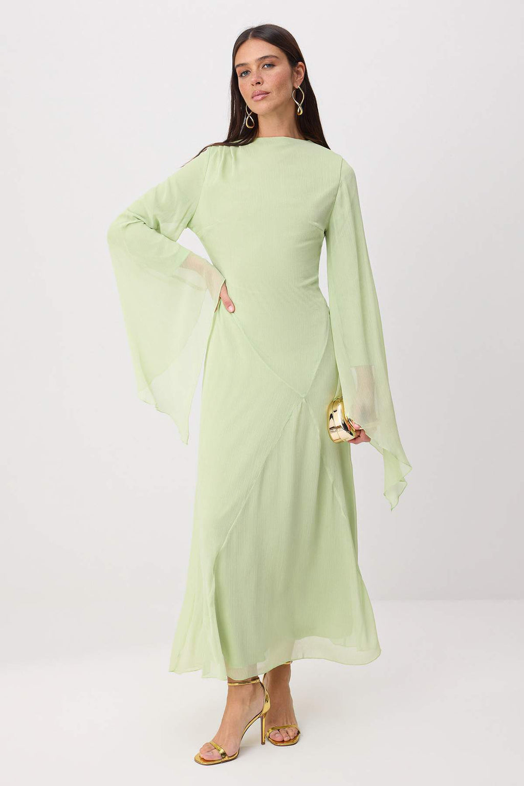 Princess Sleeve Boat Neck Maxi Dress