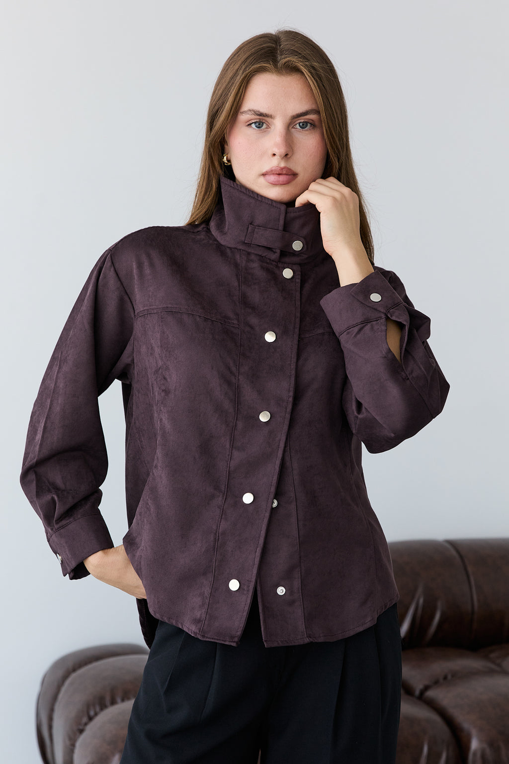 High Neck Press Stud Longline Oversized Jacket