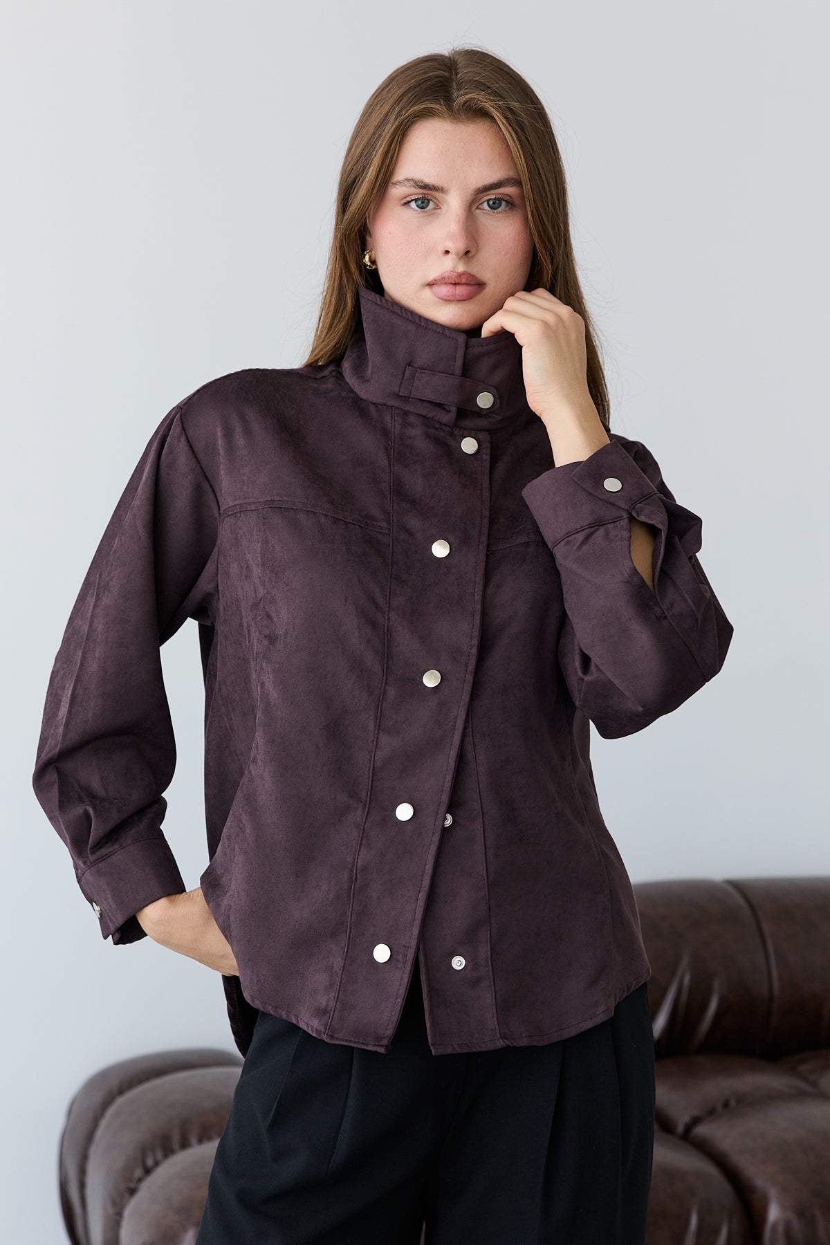 High Neck Press Stud Longline Oversized Jacket
