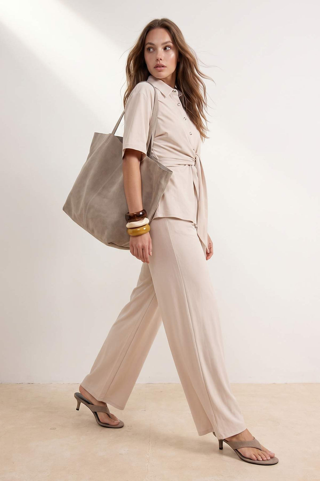 2-Piece Regular Fit Polo Neck Batwing Sleeve Wide Leg Co-ord