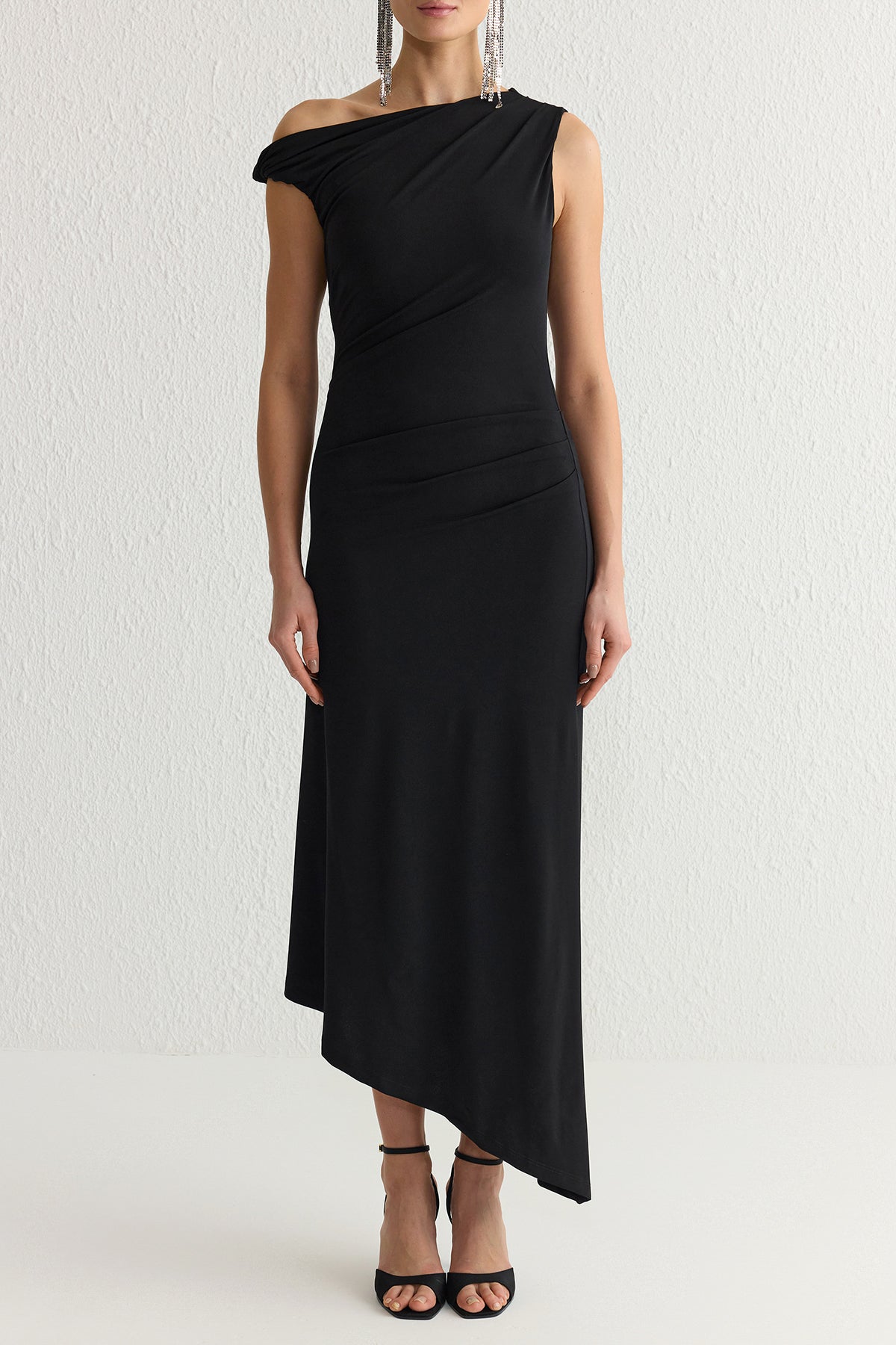 Asymmetric Neck Knit Maxi Evening Dress