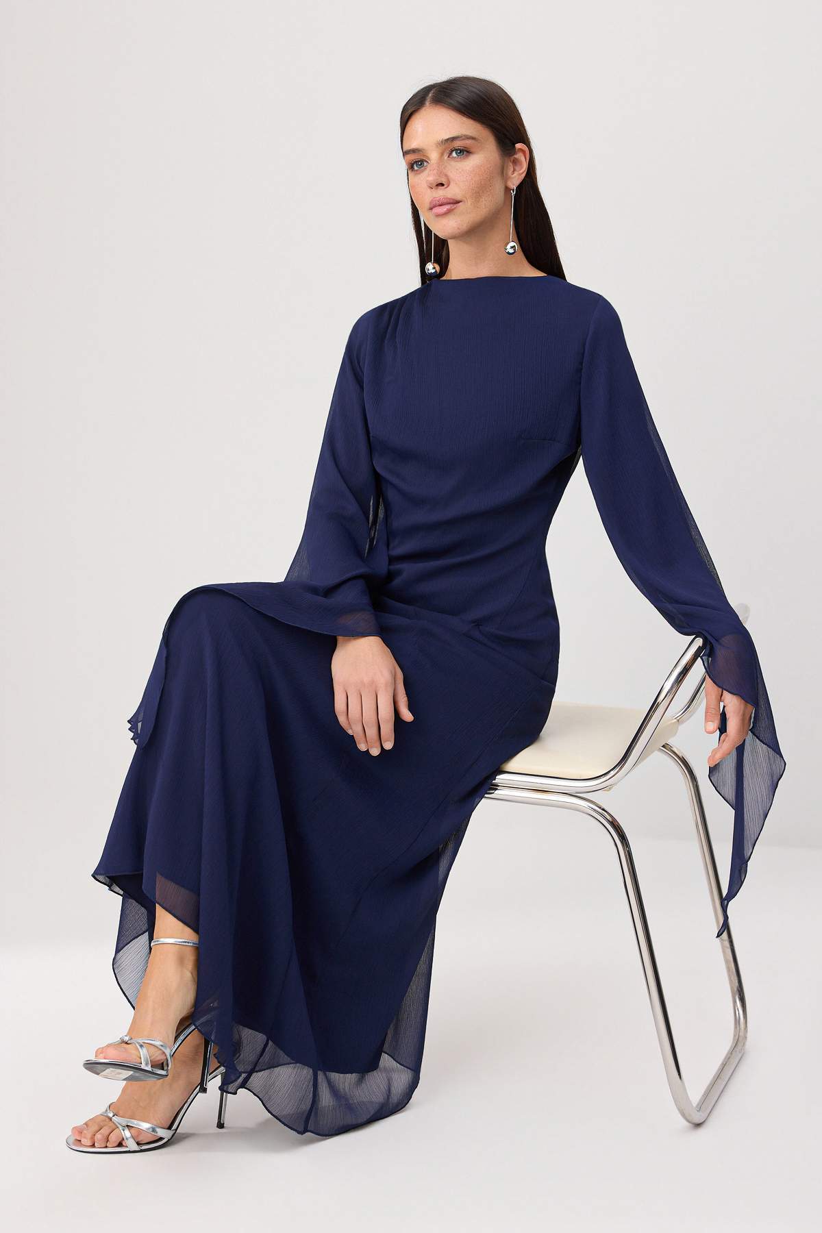 Princess Sleeve Boat Neck Maxi Dress