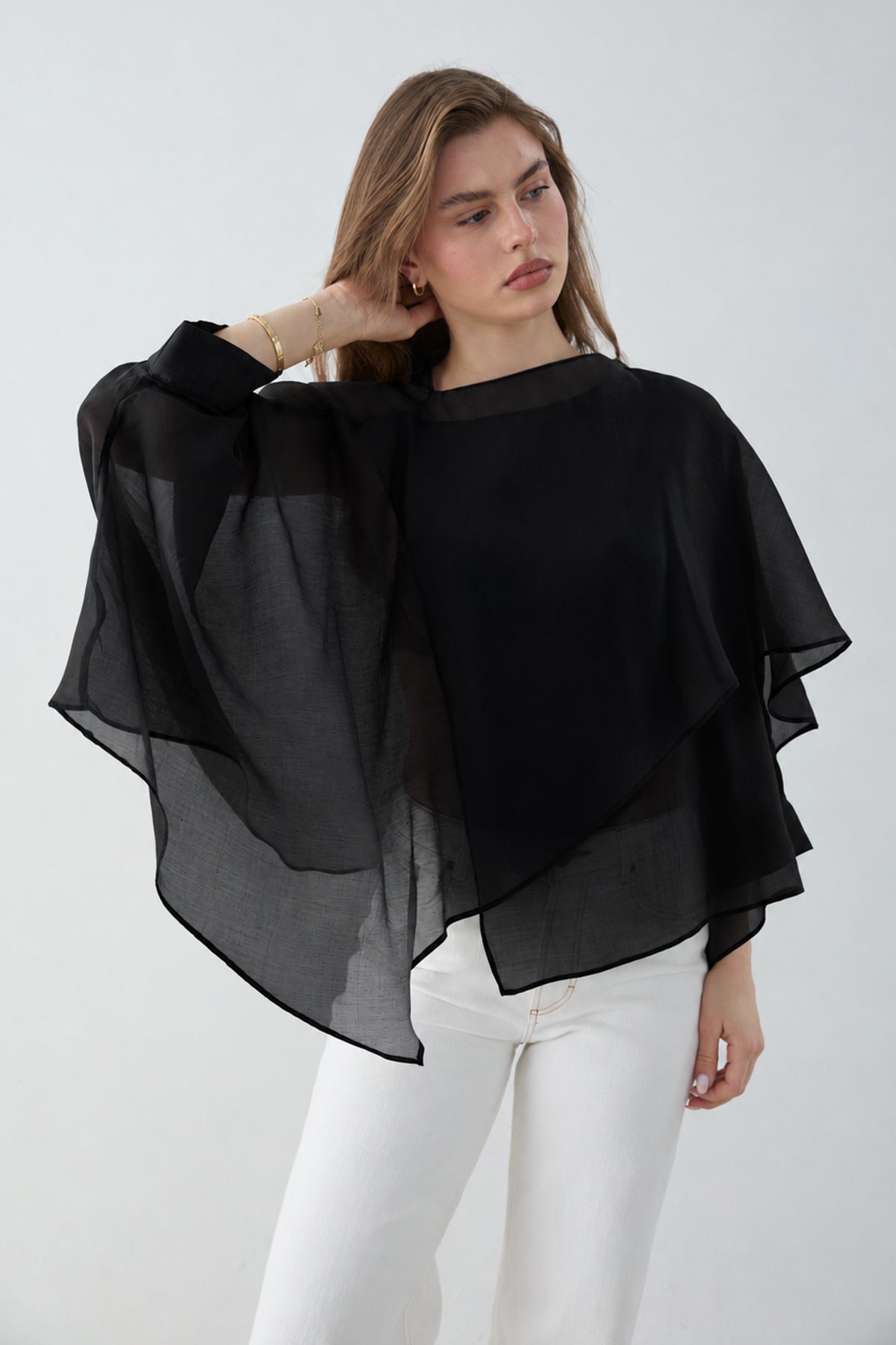 Oversized Batwing Sleeve Bicycle Neck Blouse