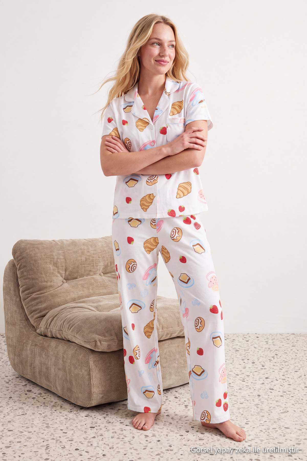 Long Sleeve Collared Button Through Pyjama Set