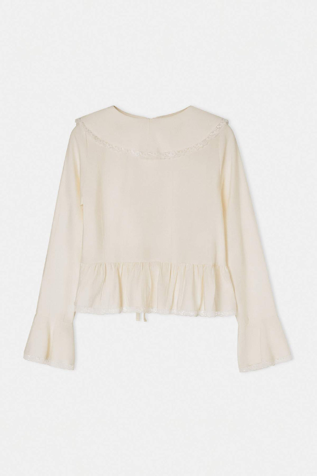 V Neck Long Sleeve Tie Front Lace Detail Blouse
