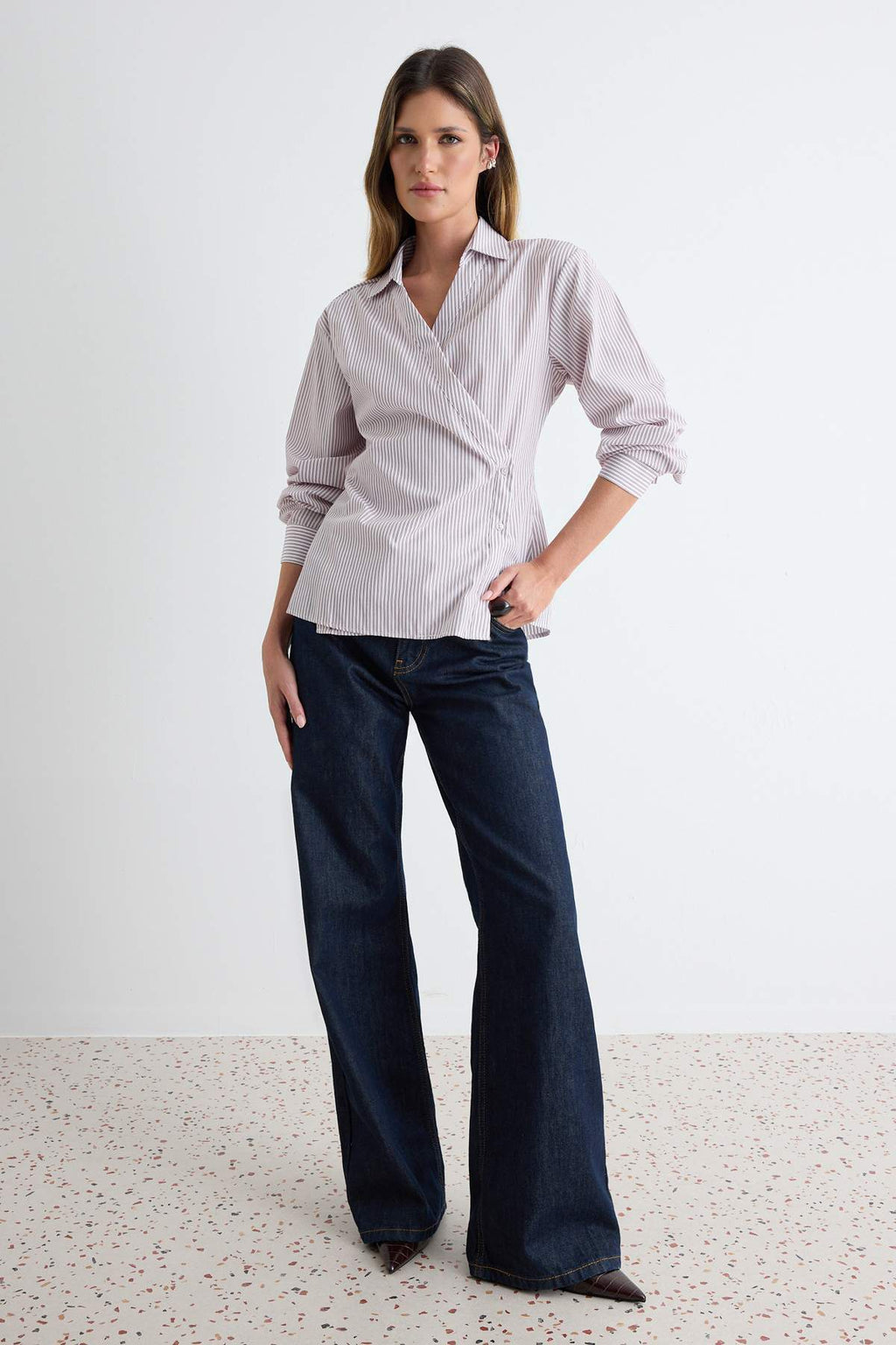 Asymmetric Button Detail Regular Fit Long Sleeve Shirt