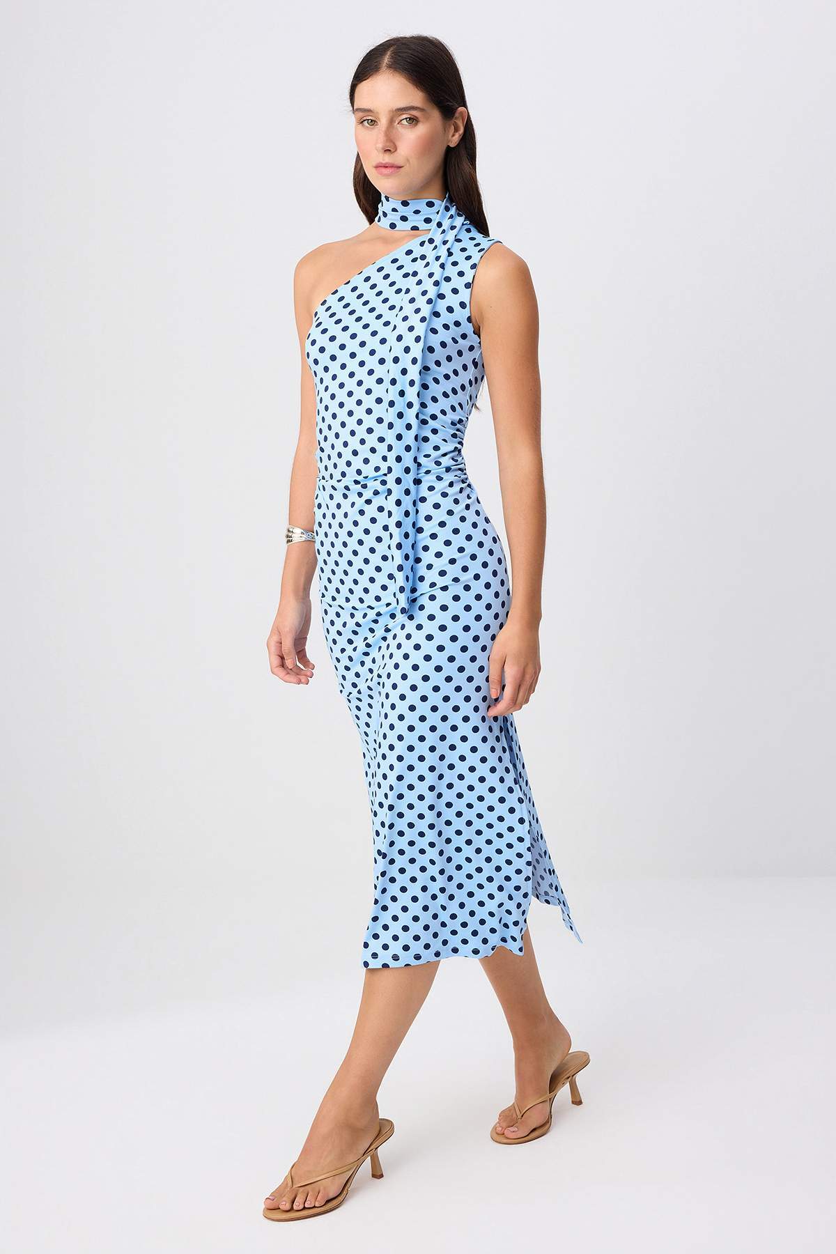 Shawl Neck Sleeveless Bodycon Midi Dress