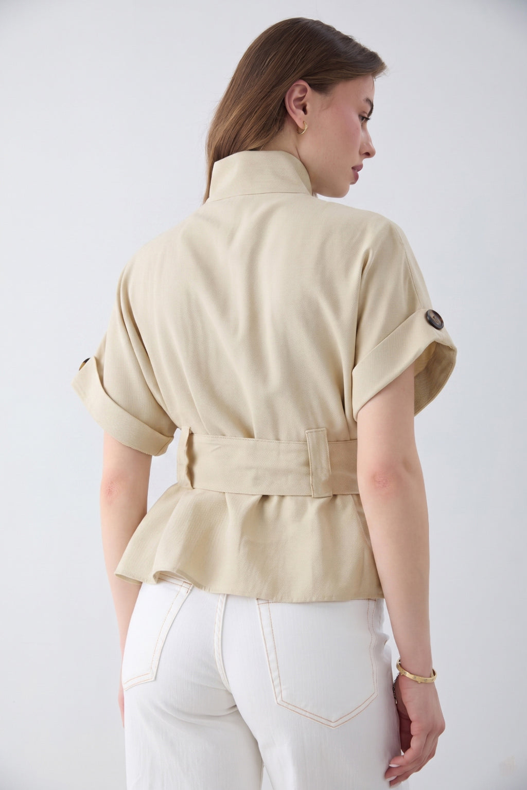 Lyocell Blend Short Sleeve Relaxed Fit Blouse Jacket