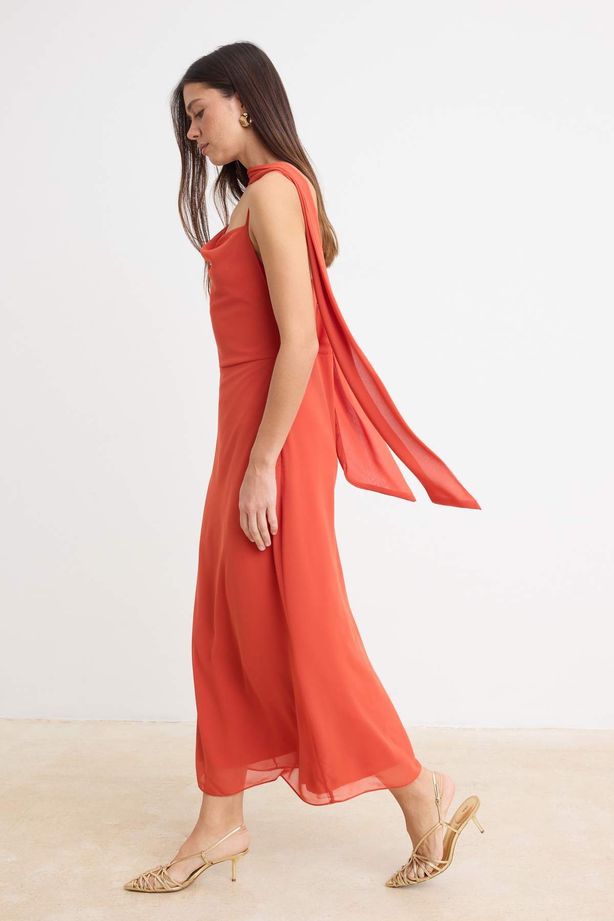 Asymmetric Neckline Thin Strap Shift Maxi Dress