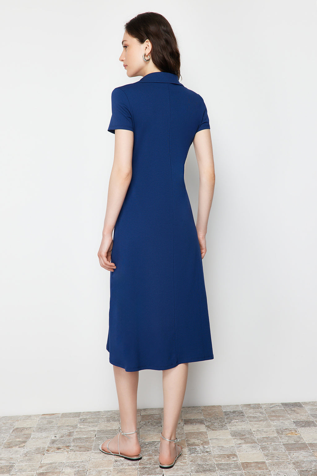 Polo Neck Short Sleeve Skater Midi Dress