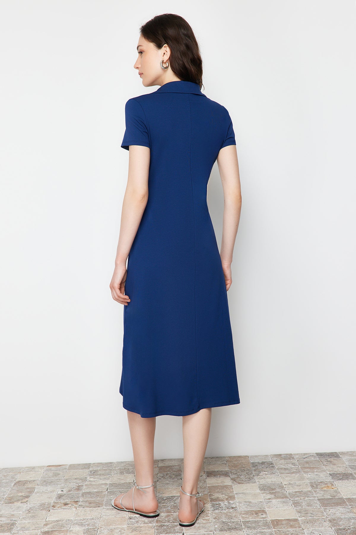 Polo Neck Short Sleeve Skater Midi Dress