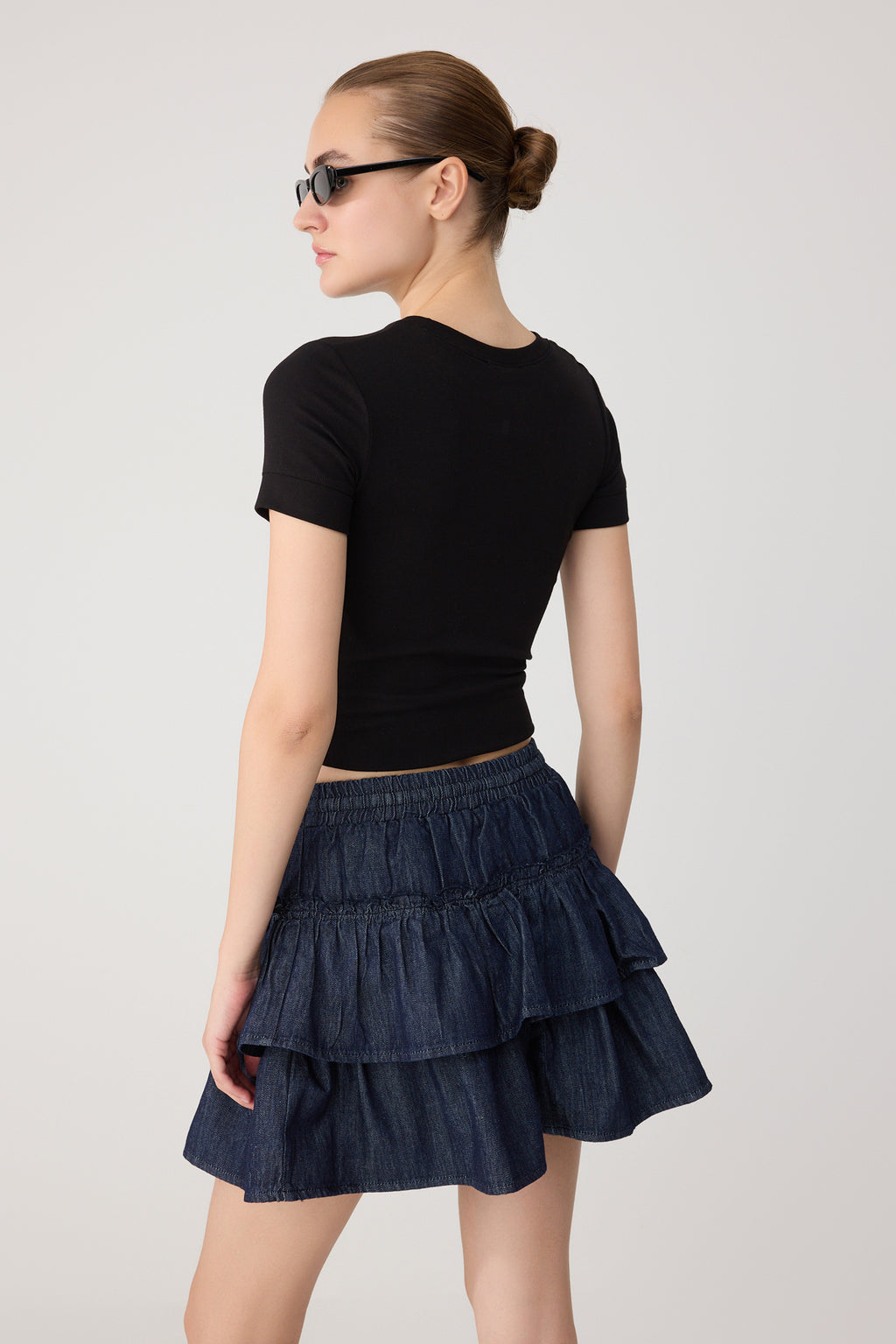 High Waist Elasticated Waist Denim Skort