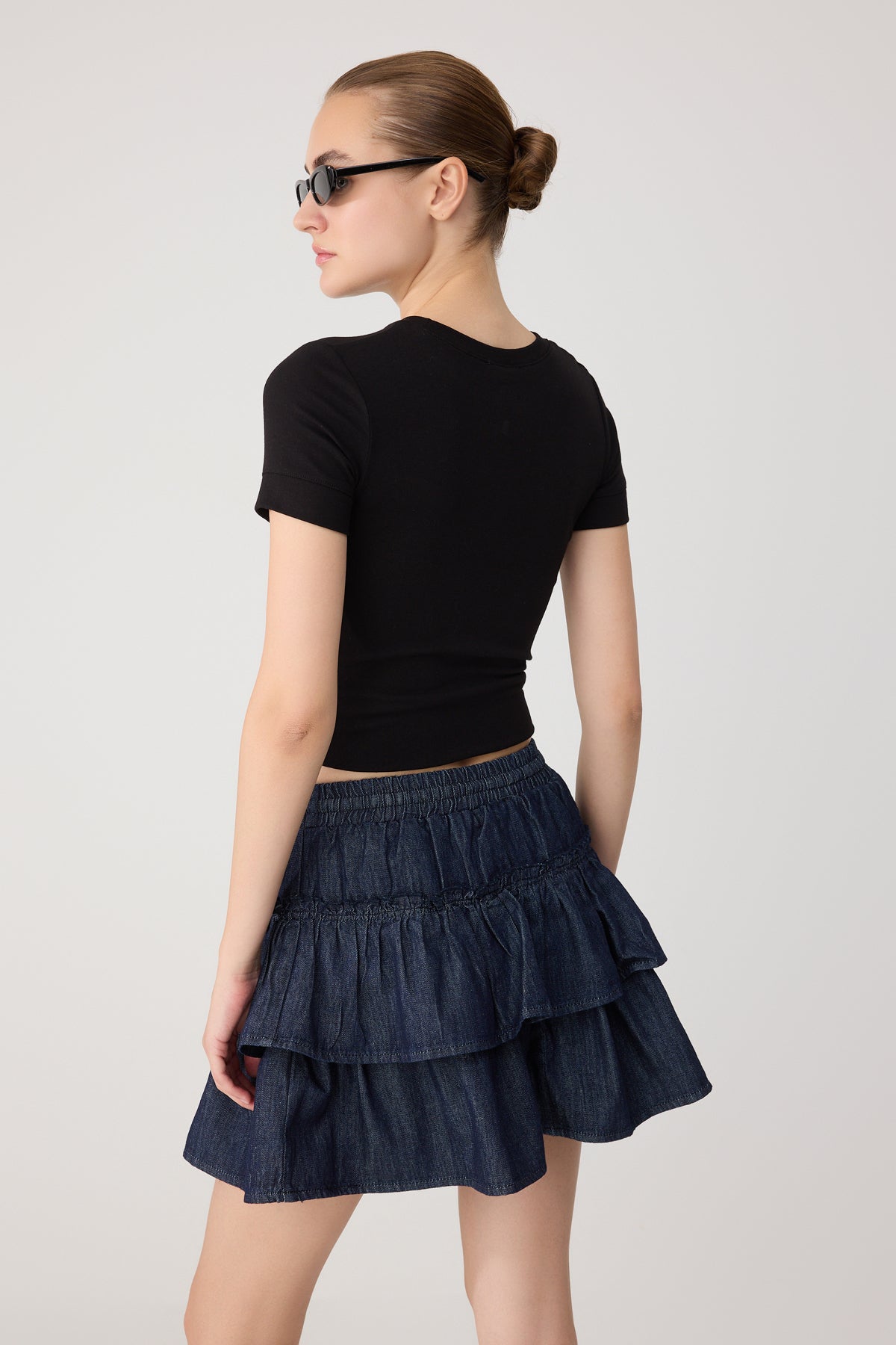 High Waist Elasticated Waist Denim Skort