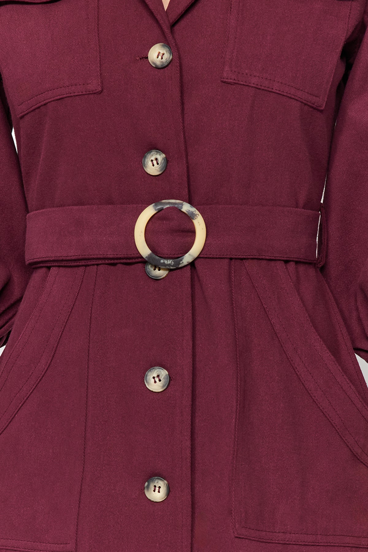 Belted Button Detail Long Sleeve Mini Shirt Dress