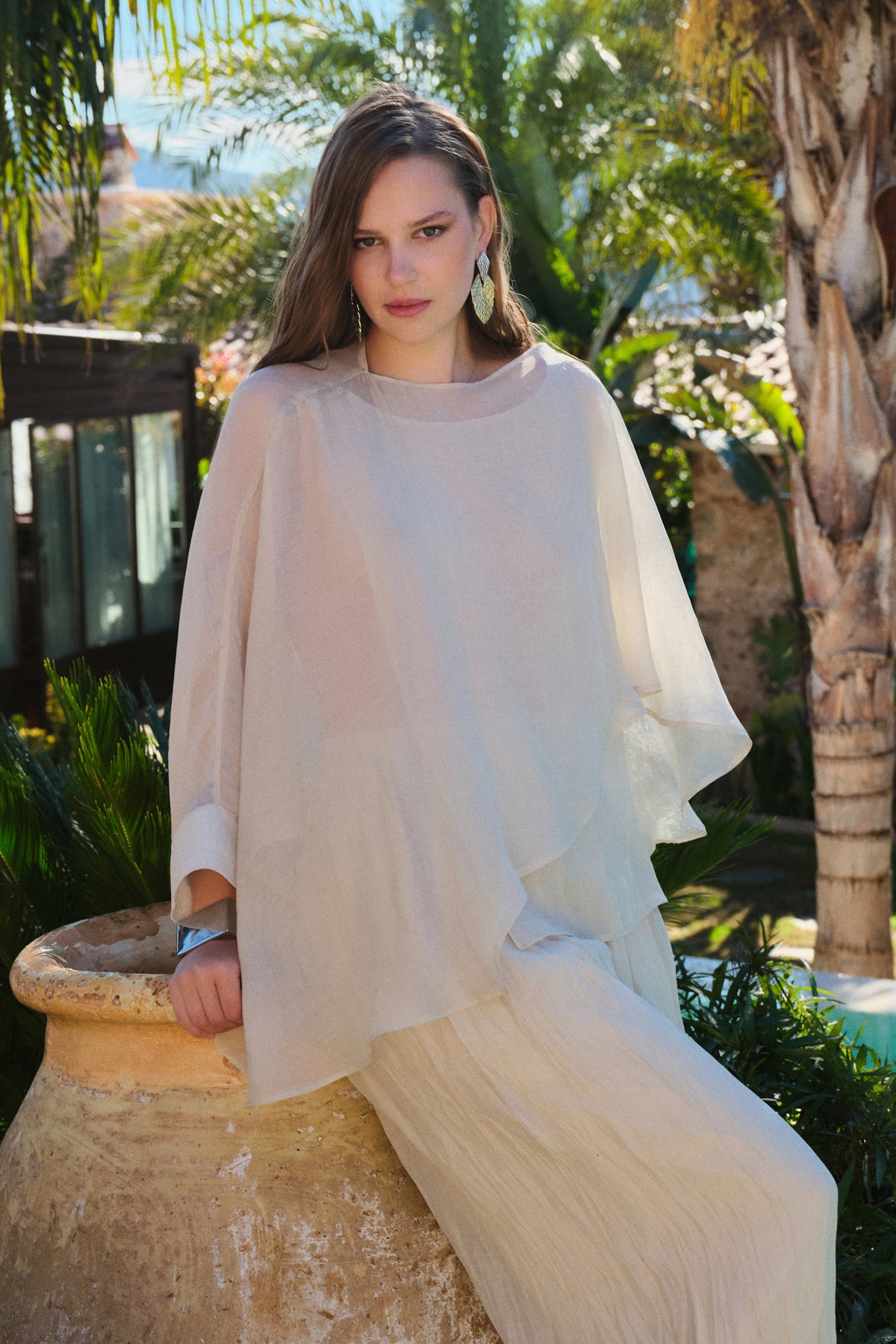 Oversized Batwing Sleeve Bicycle Neck Blouse