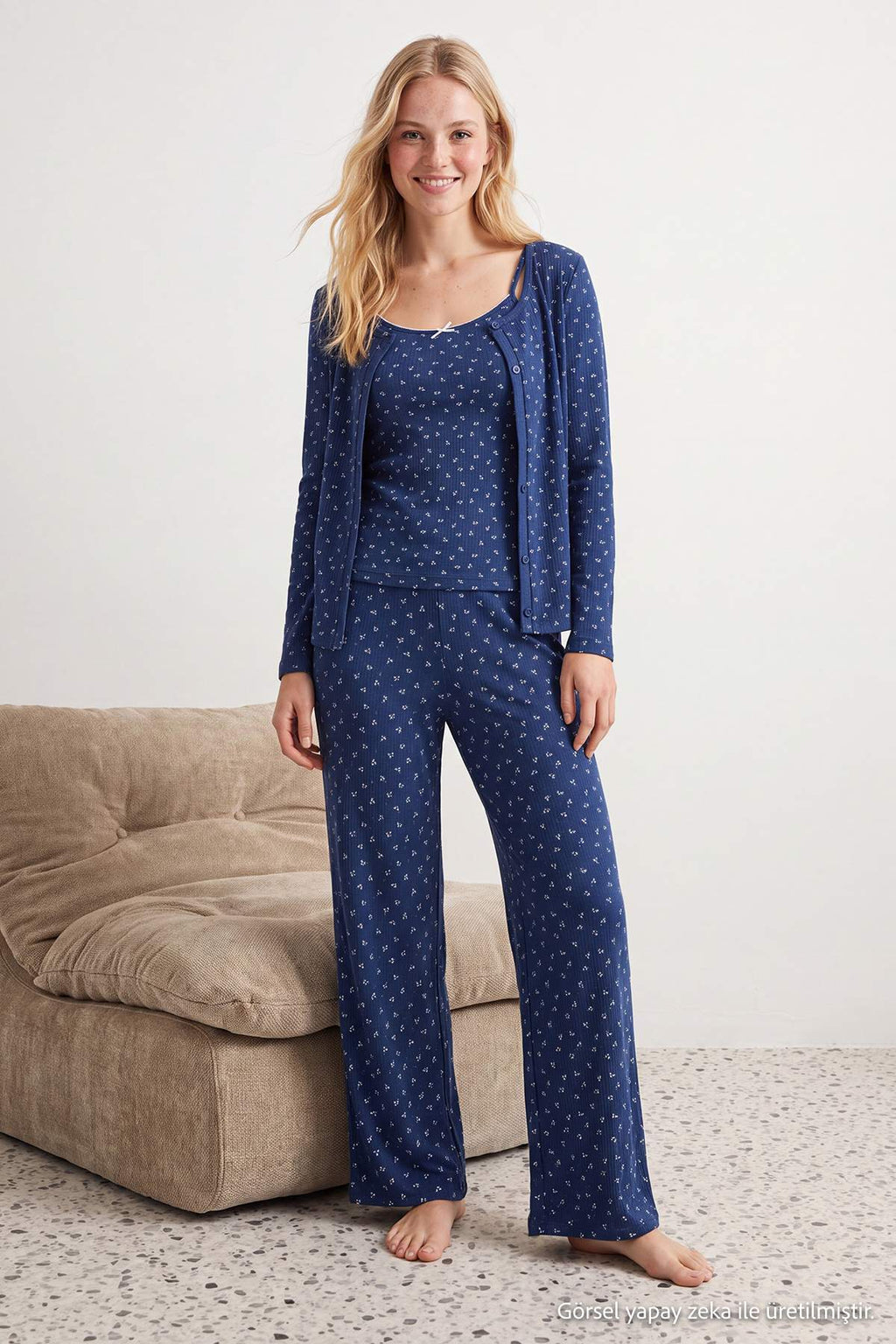 Ribbed Knit 3 Piece Pyjama Set