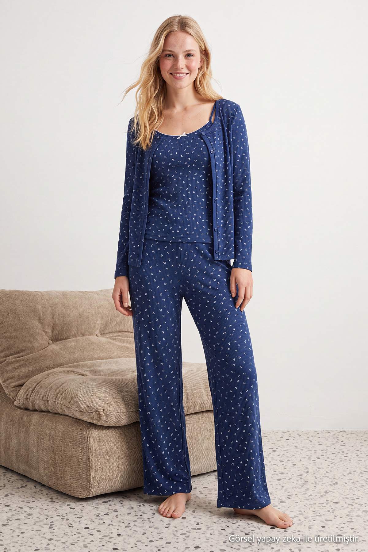 Ribbed Knit 3 Piece Pyjama Set